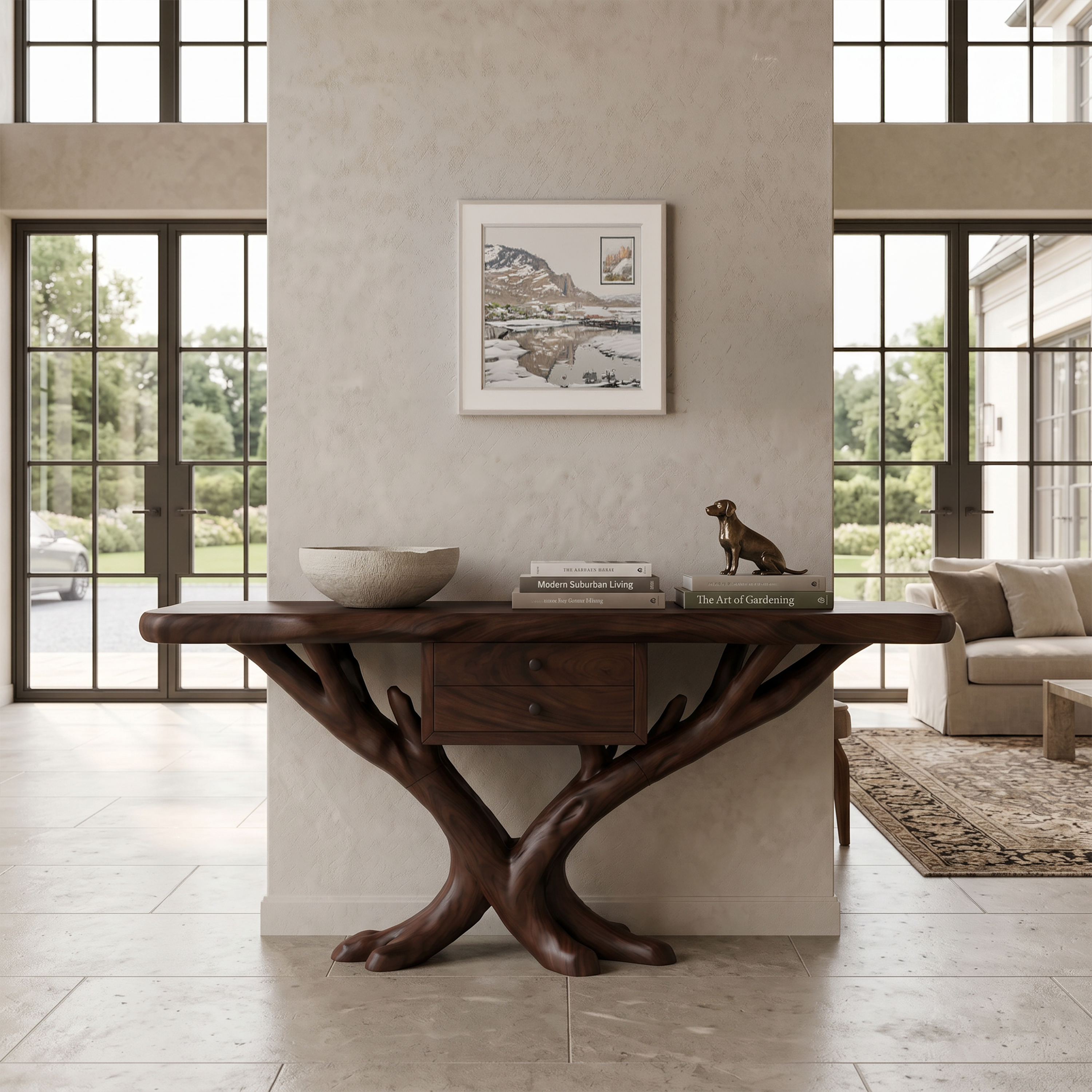 Organic Modern Tree Base Console Table Luxury Entryway SILDTTRCS071