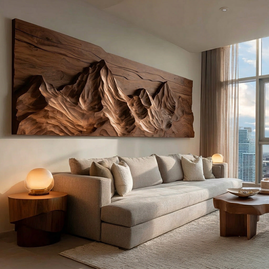 Contemporary Sculptural Wood Wall Art Mountain Design For Living Room RTTHHNWA173
