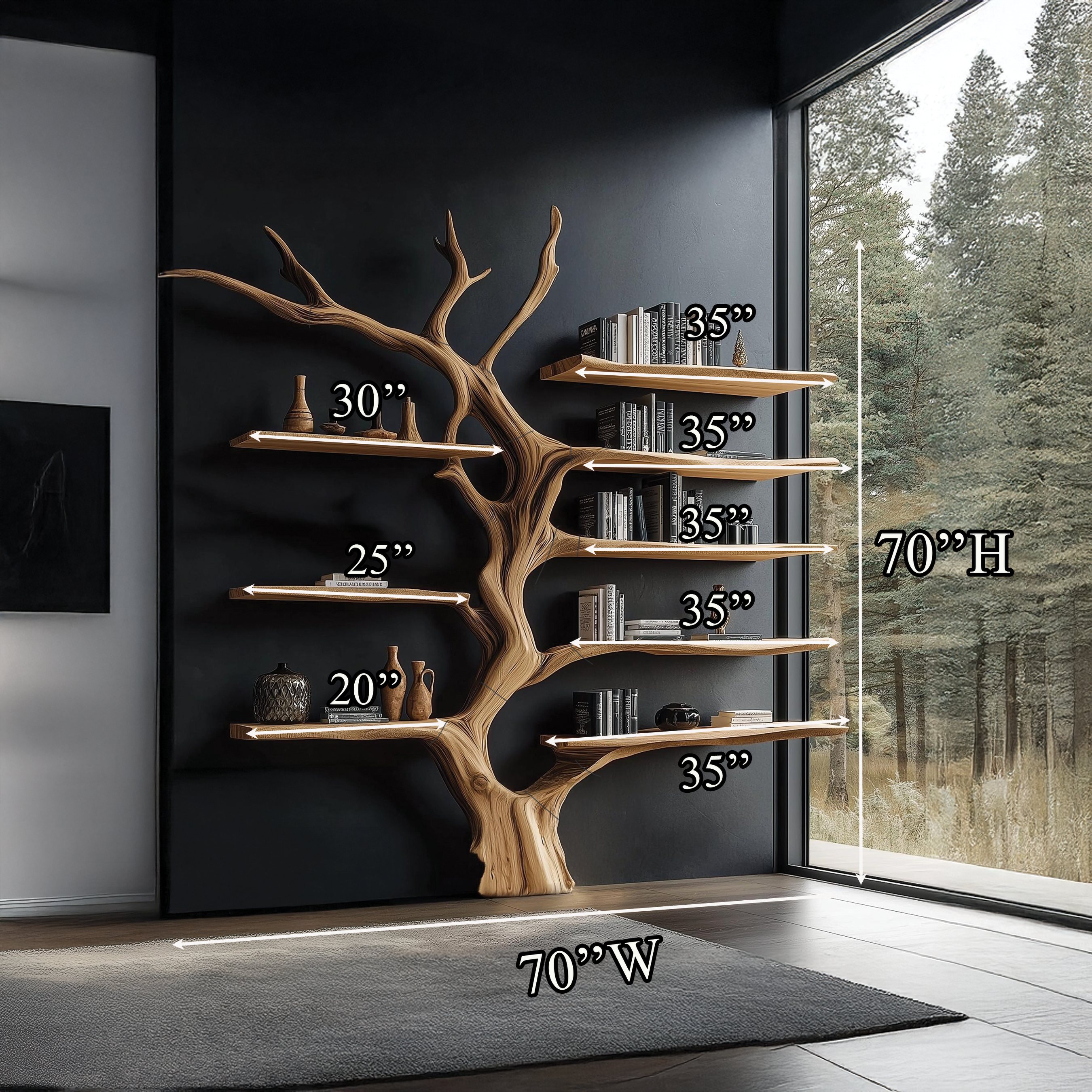 Sculptural Tree Bookcase Artistic Wooden Wall Shelf SINLSATB176