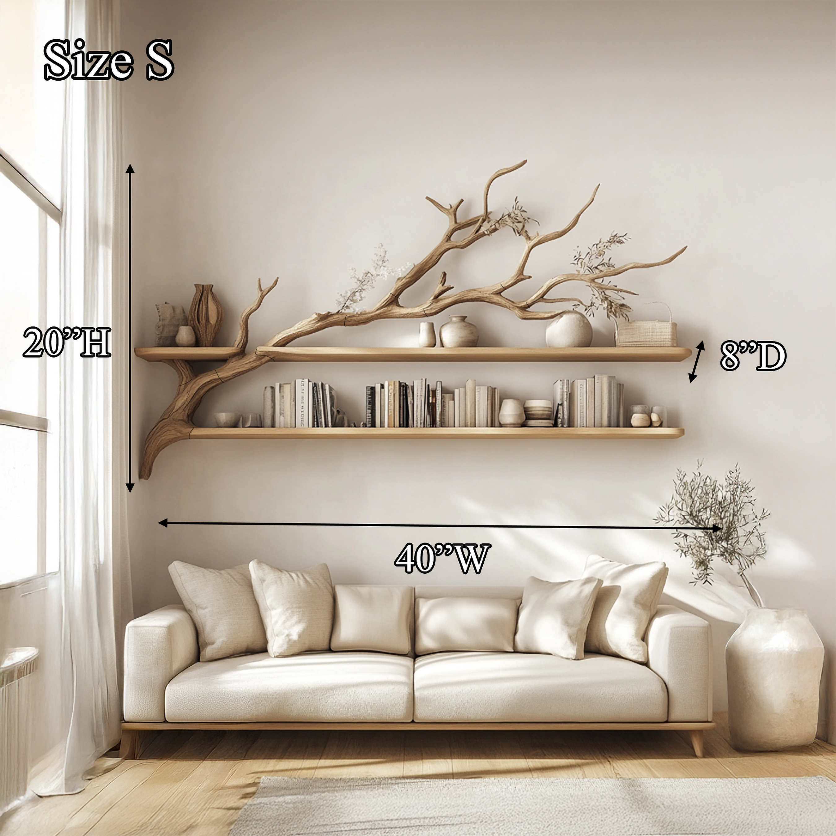 Rustic Tree Wall Art Shelf Modern Living Room SINLSATBS041