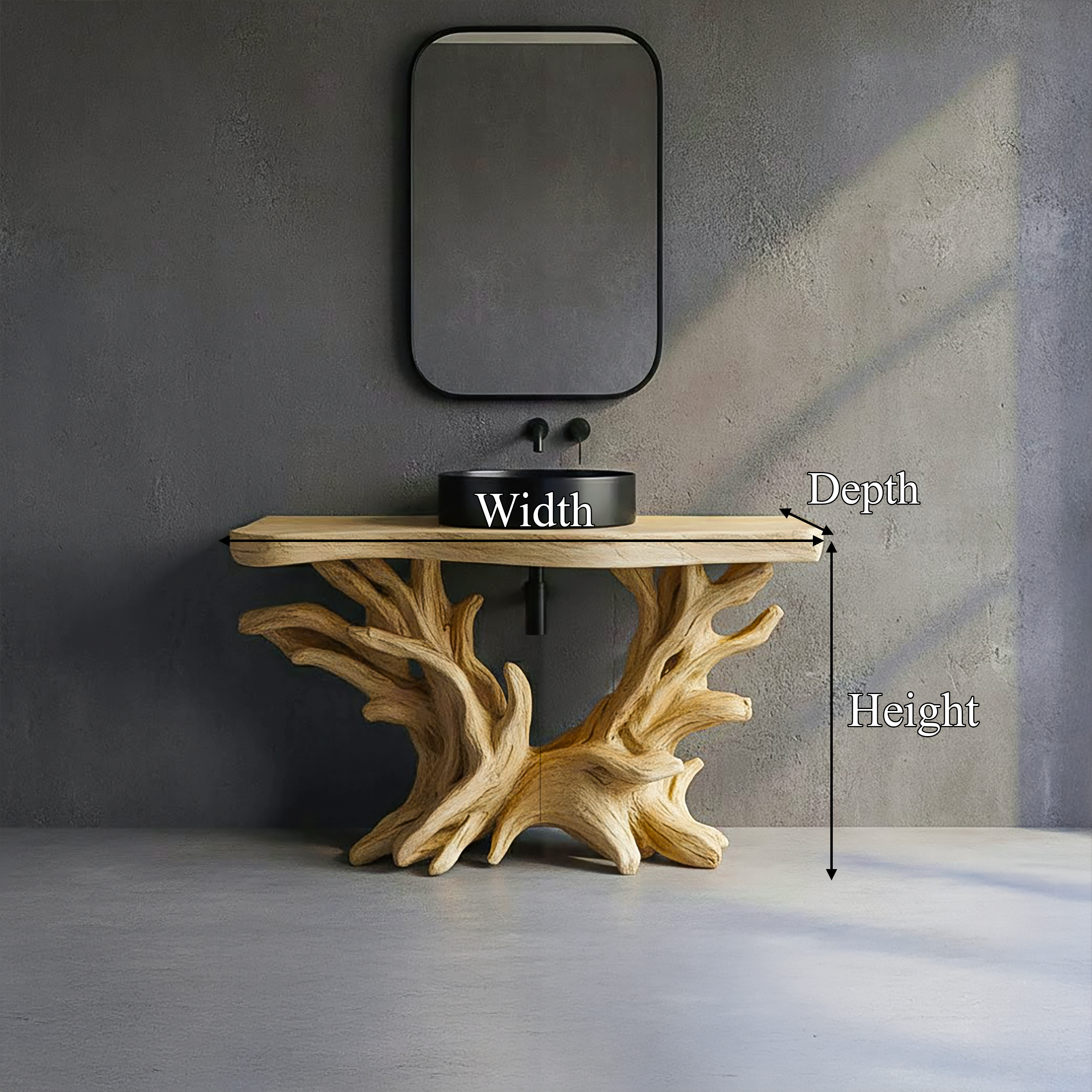 Sculptural Rustic Bathroom Vanity Root Wood Console Freestanding SINLSABRV257