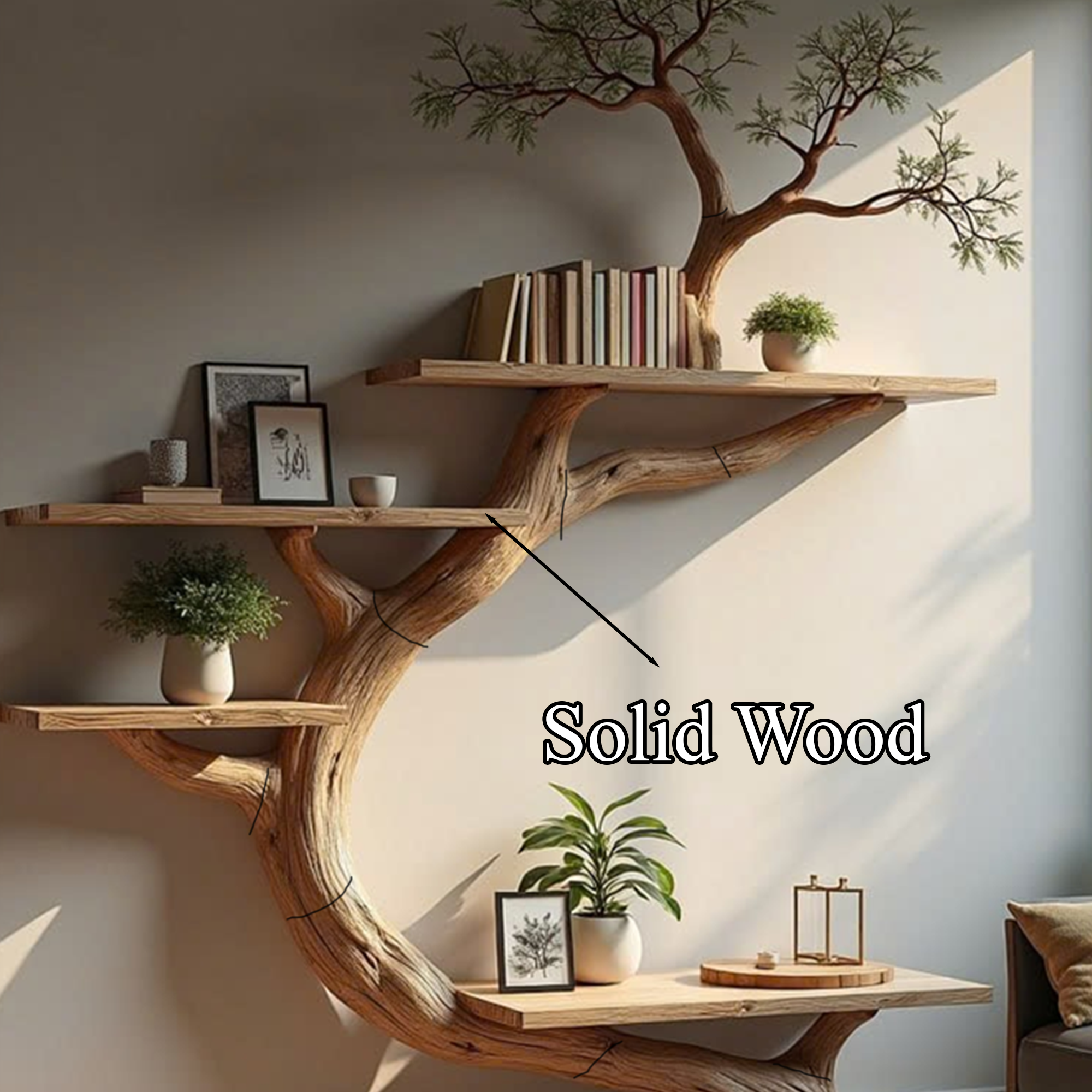 Rustic Tree Bookcase Floating Shelf Decoration Living Room SINLTB129