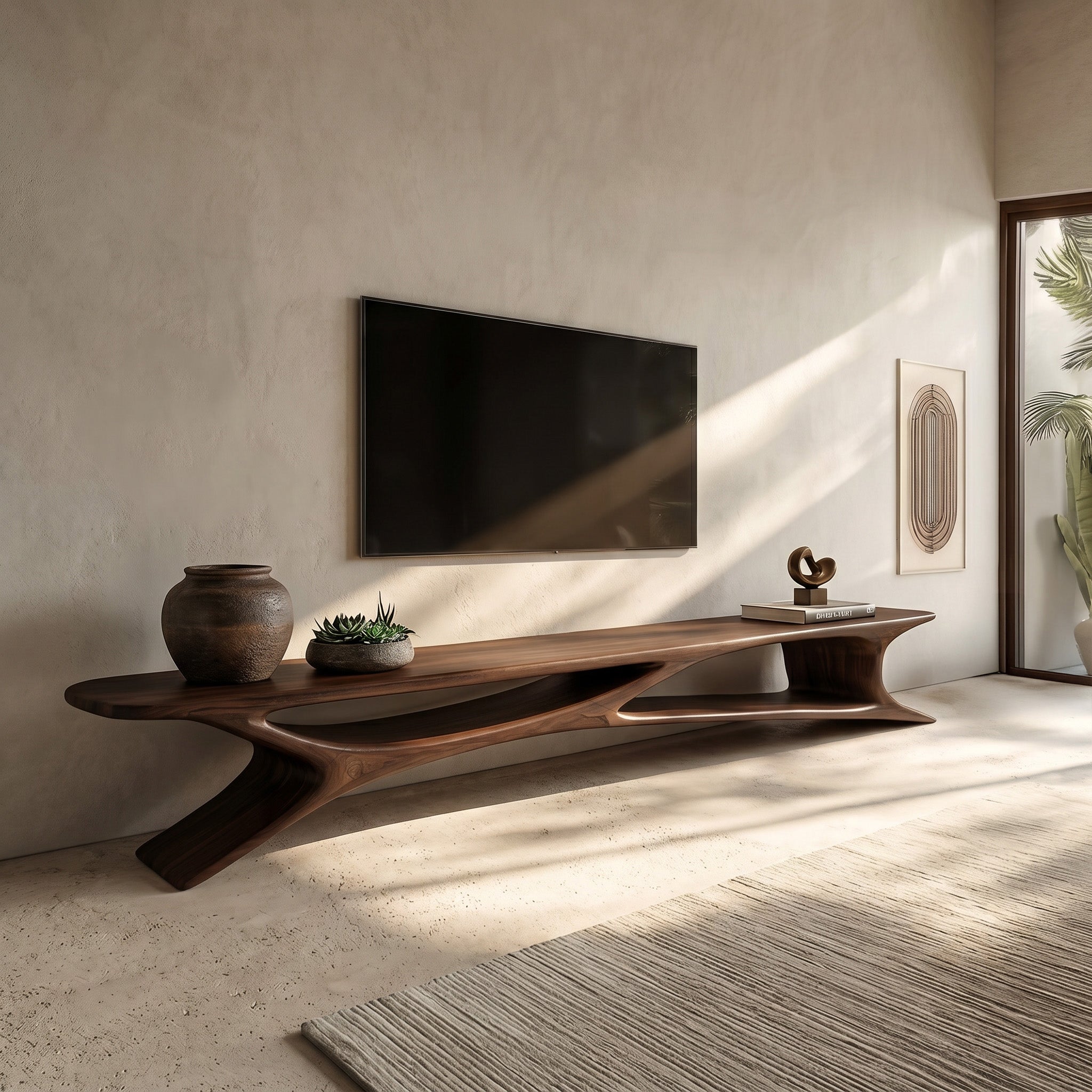 Handcrafted Sculptural Wooden TV Stand For Living Room RTTHHNTVC114