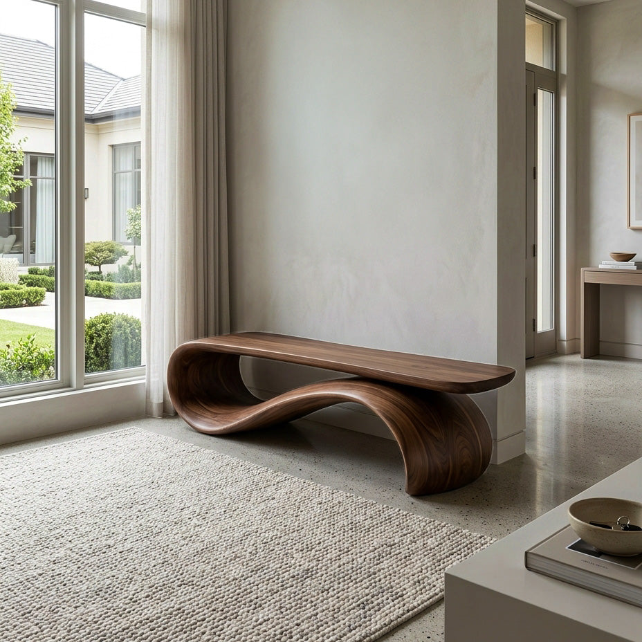 Modern Sculptural Wood Bench For Hallway Accent Decor RTTHHNCHR137