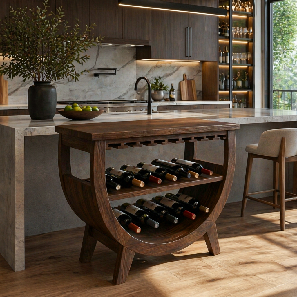 Wooden Wine Cabinet With Built In Glass Rack For Kitchen RTTHTTBCA035