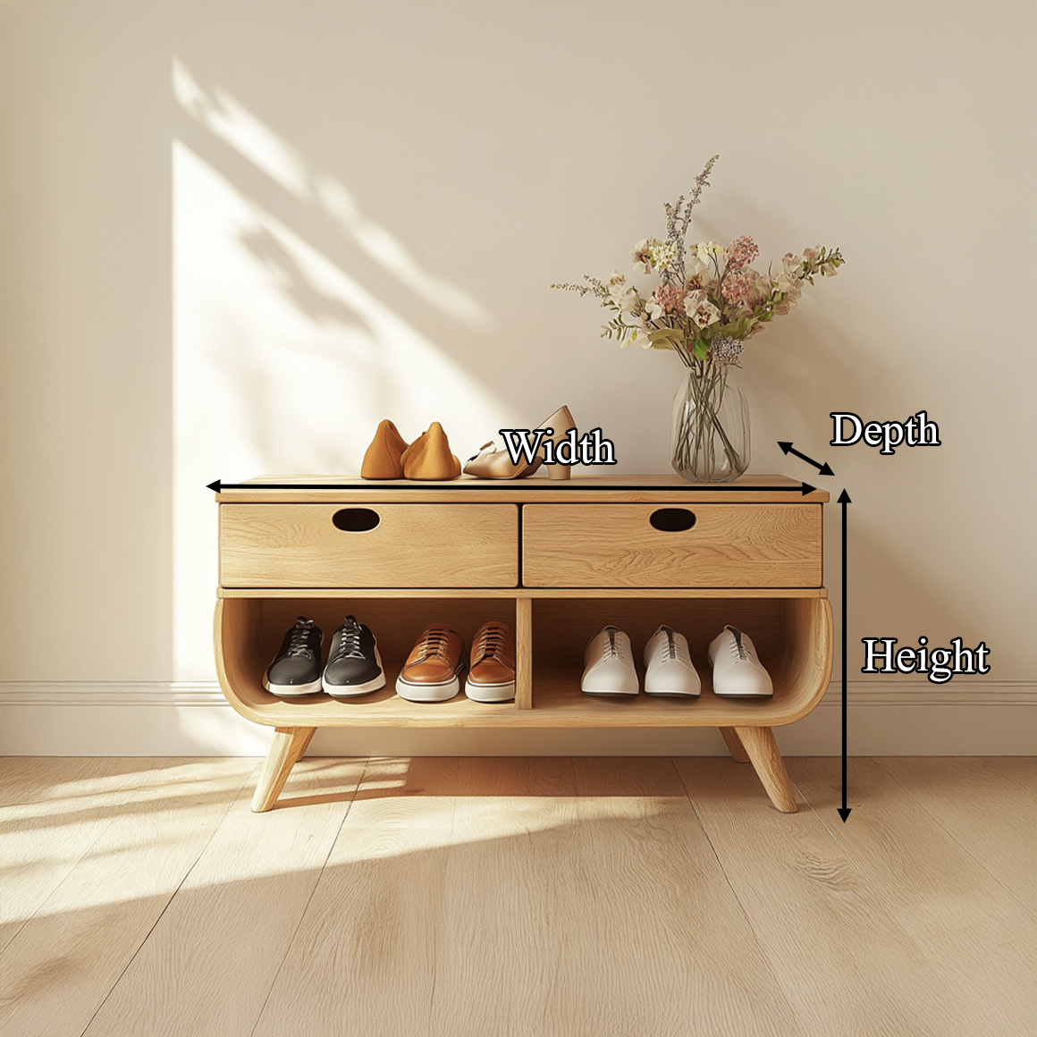 Mid Century Organic Shoe Cabinet Entryway And Living Room SINLSASB065