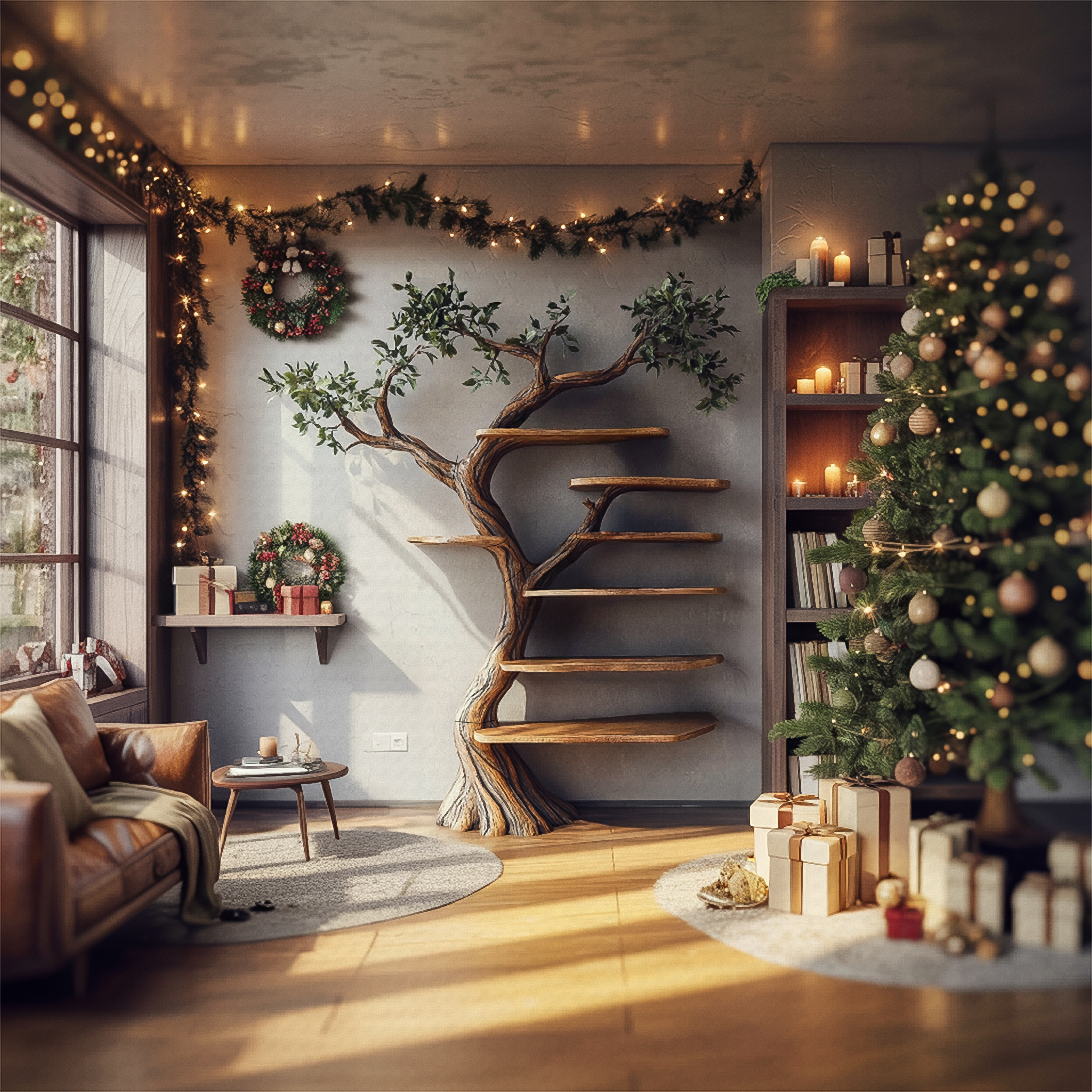 Rustic Tree Branch Shelf Christmas Bedroom SINLSATB582