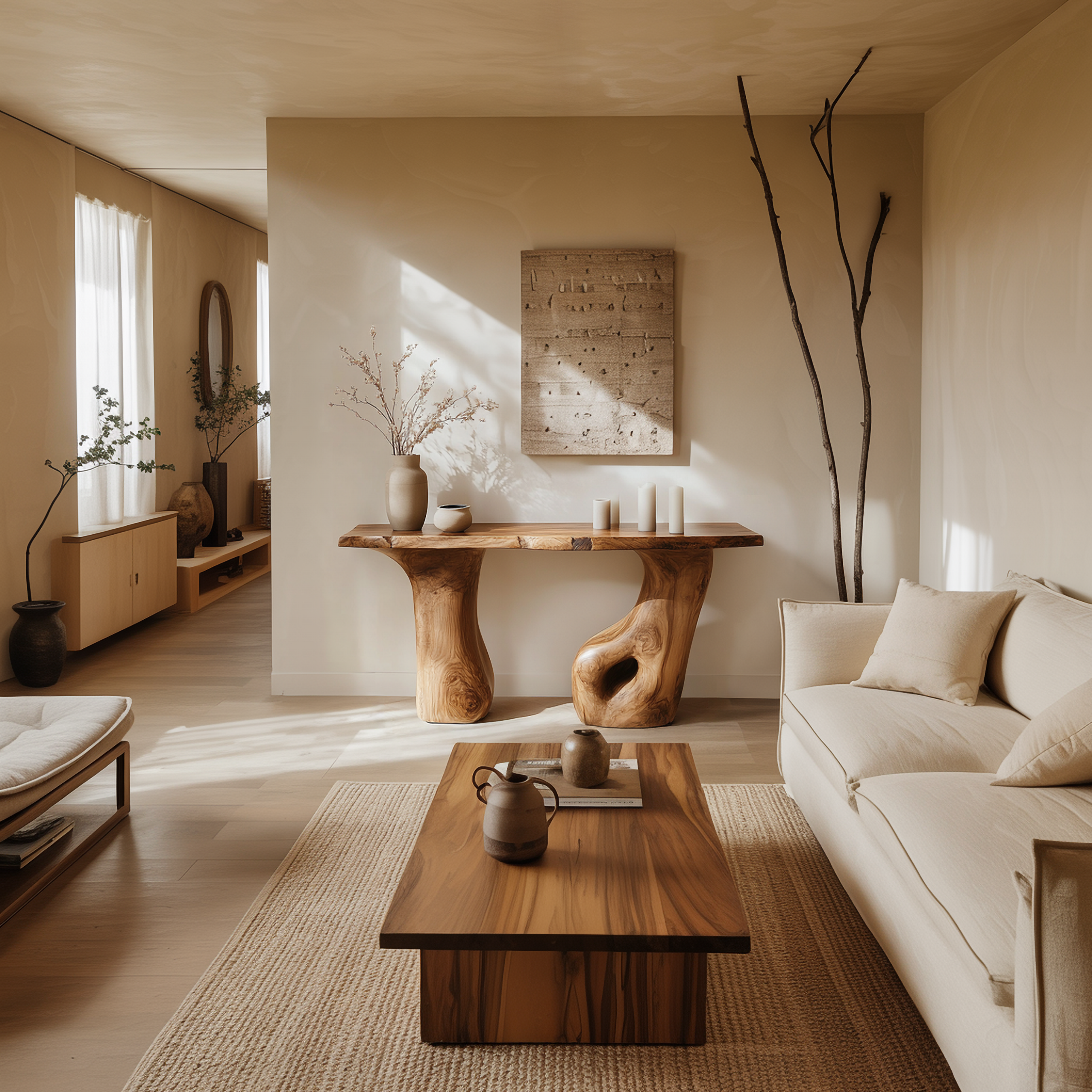 Rustic Nature Inspired Sculpted Console Living Room Interior Architectural Piece SINLSACS445