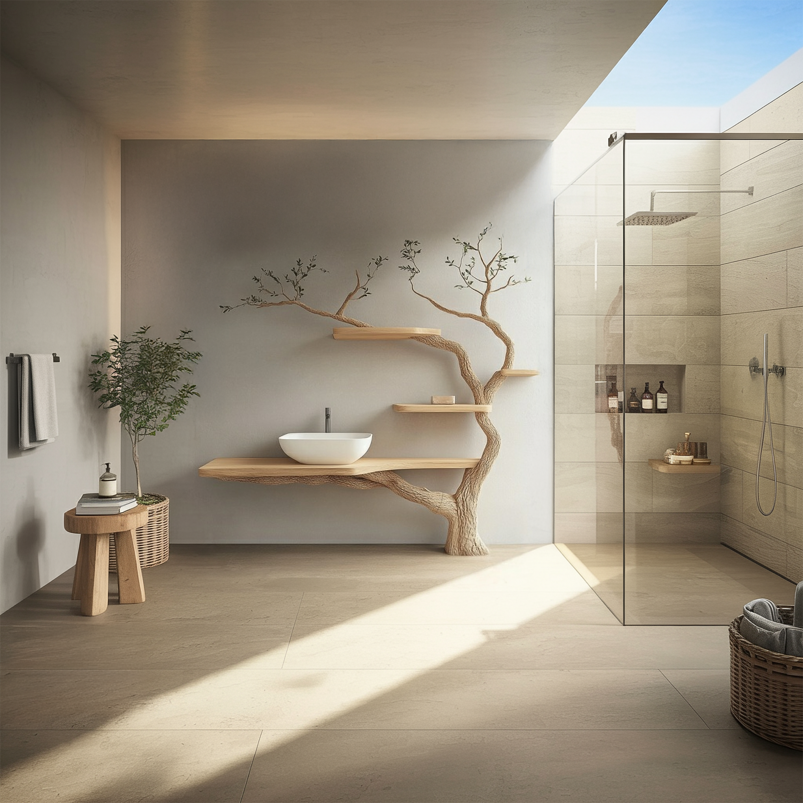 Organic Modern Tree Inspired Vanity Shelf For Bathroom SINLSATBB021