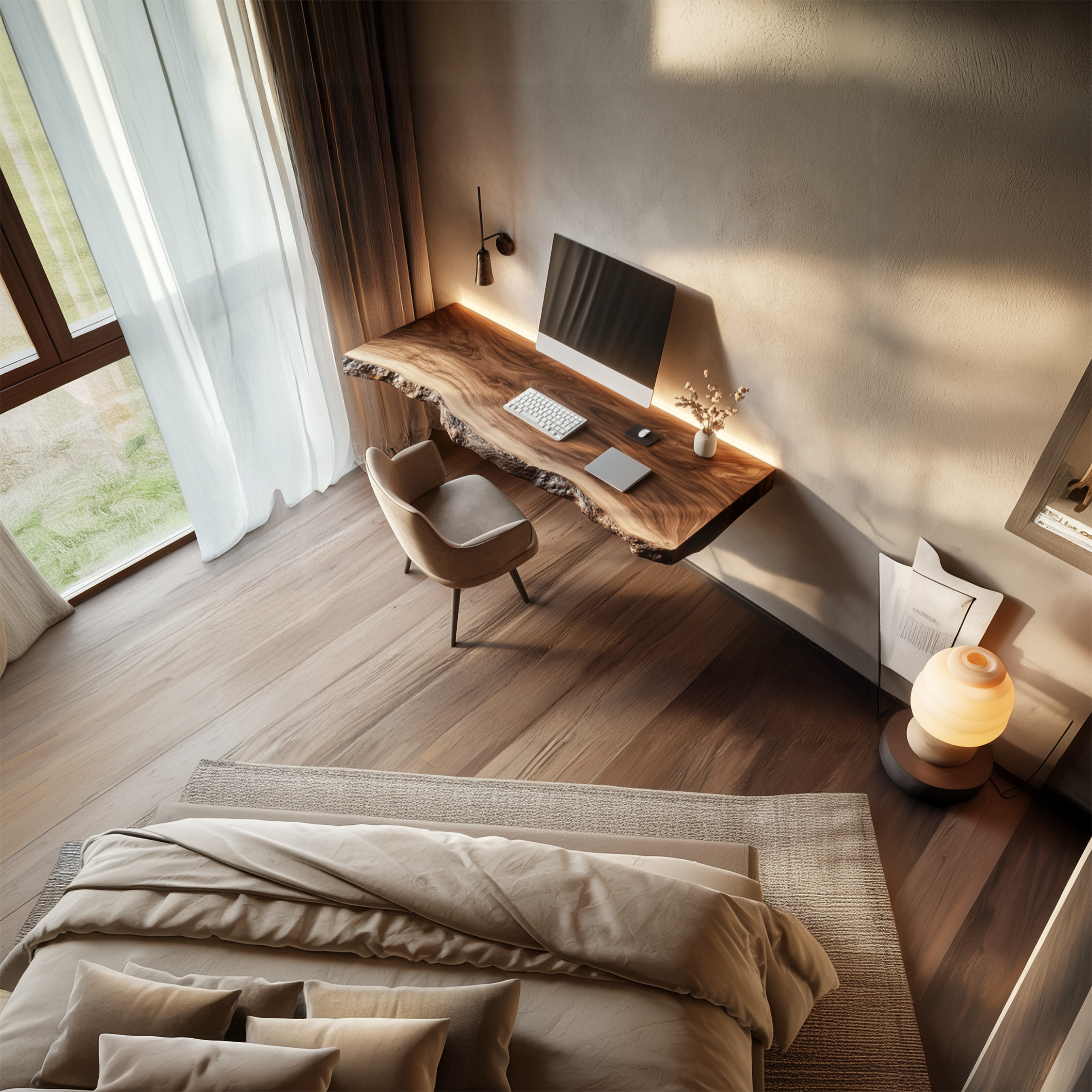 Handcrafted Floating Writing Desk Solid Wood Study Room Interior Statement Design SINLSAFL425