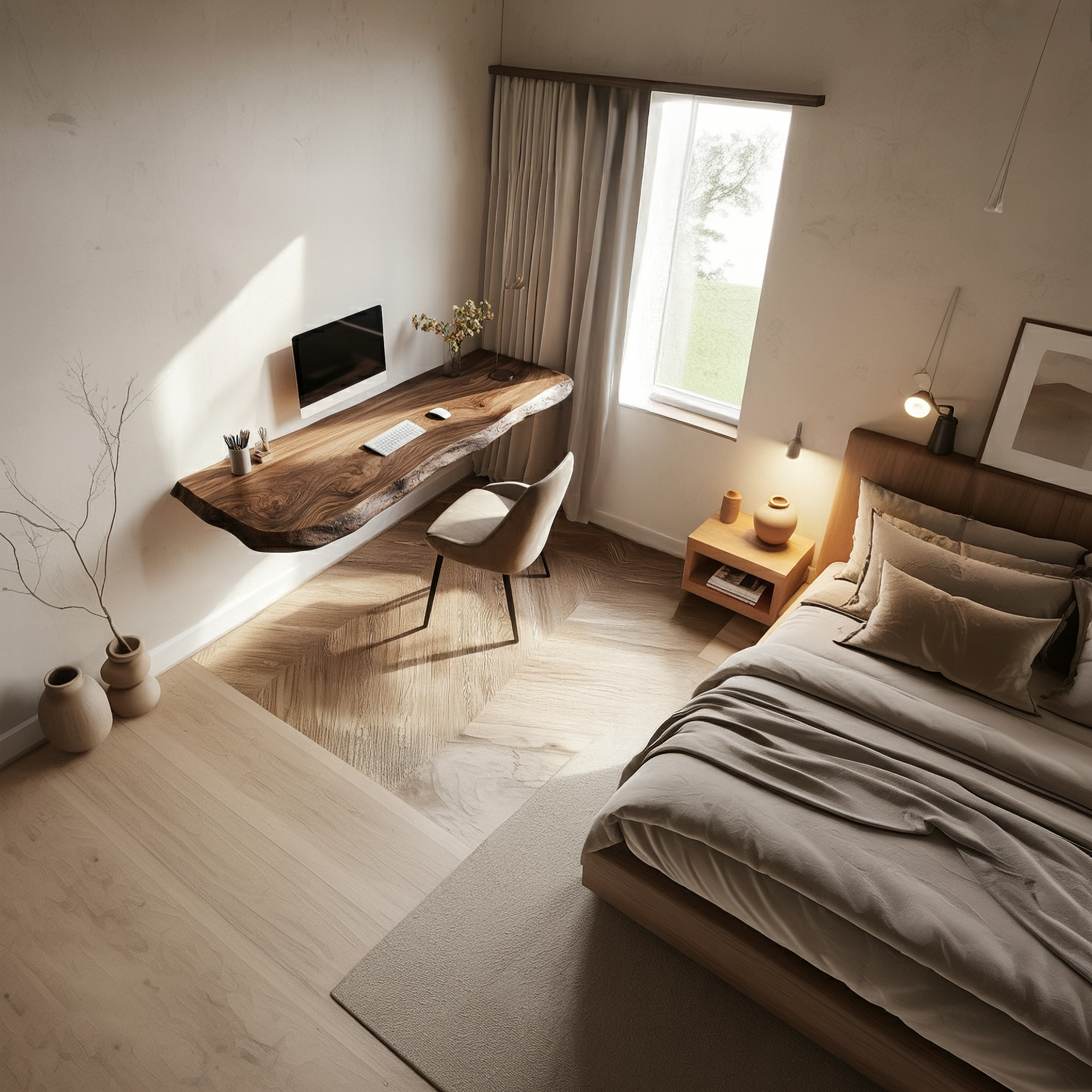 Rustic Live Edge Floating Desk Solid Wood Home Office Interior Wall Mounted SINLSAFL429