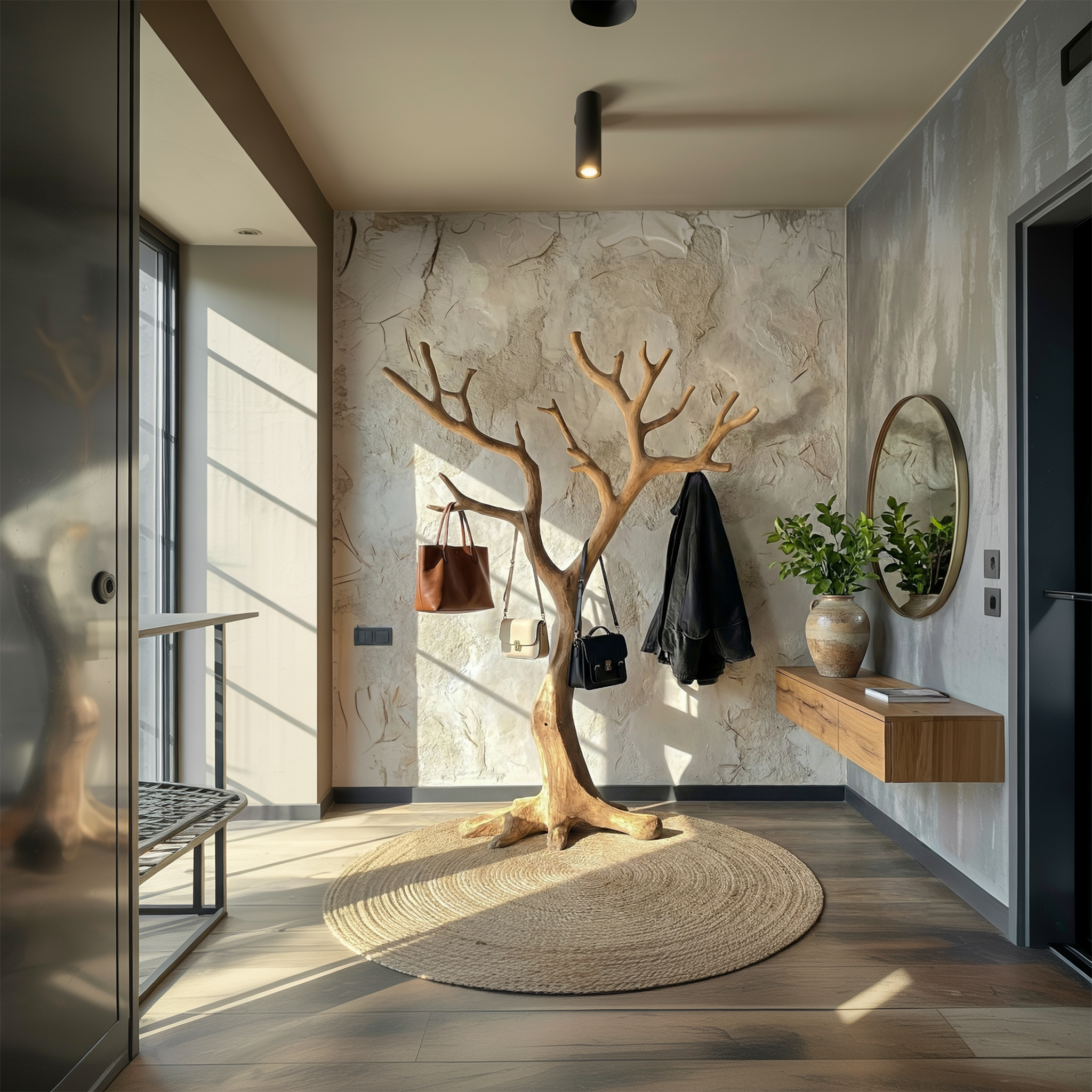 Rustic Sculptural Coat Rack For Entryway And Modern Rustic Interior SINLSATCR102