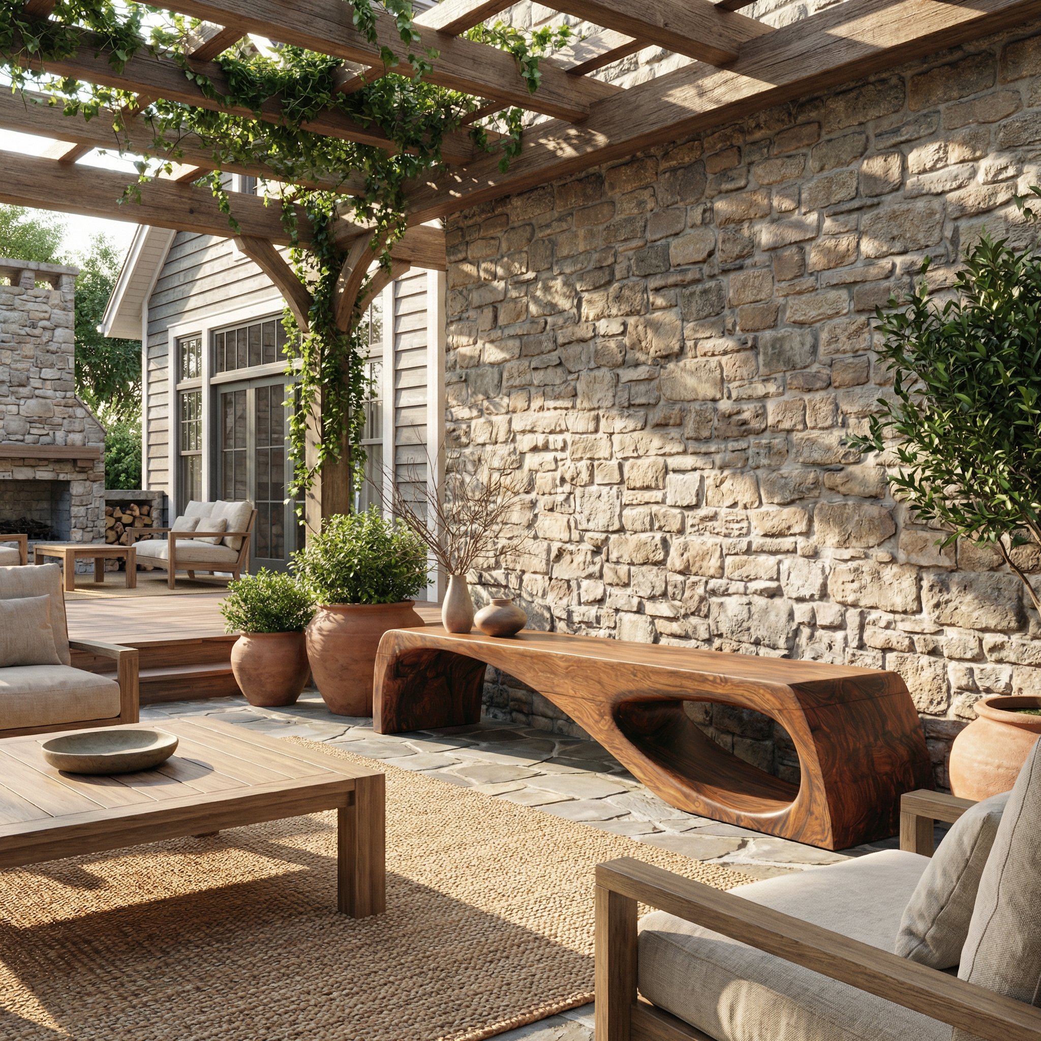 Modern Organic Garden Bench For Patio And Backyard Space SINLSARS087