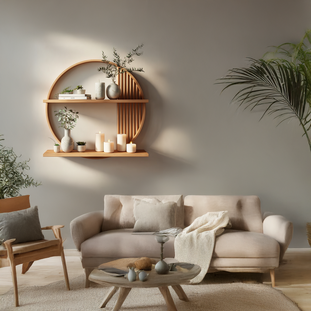 Contemporary Round Solid Wood Wall Shelf Living Room Decor SINLSAFL080