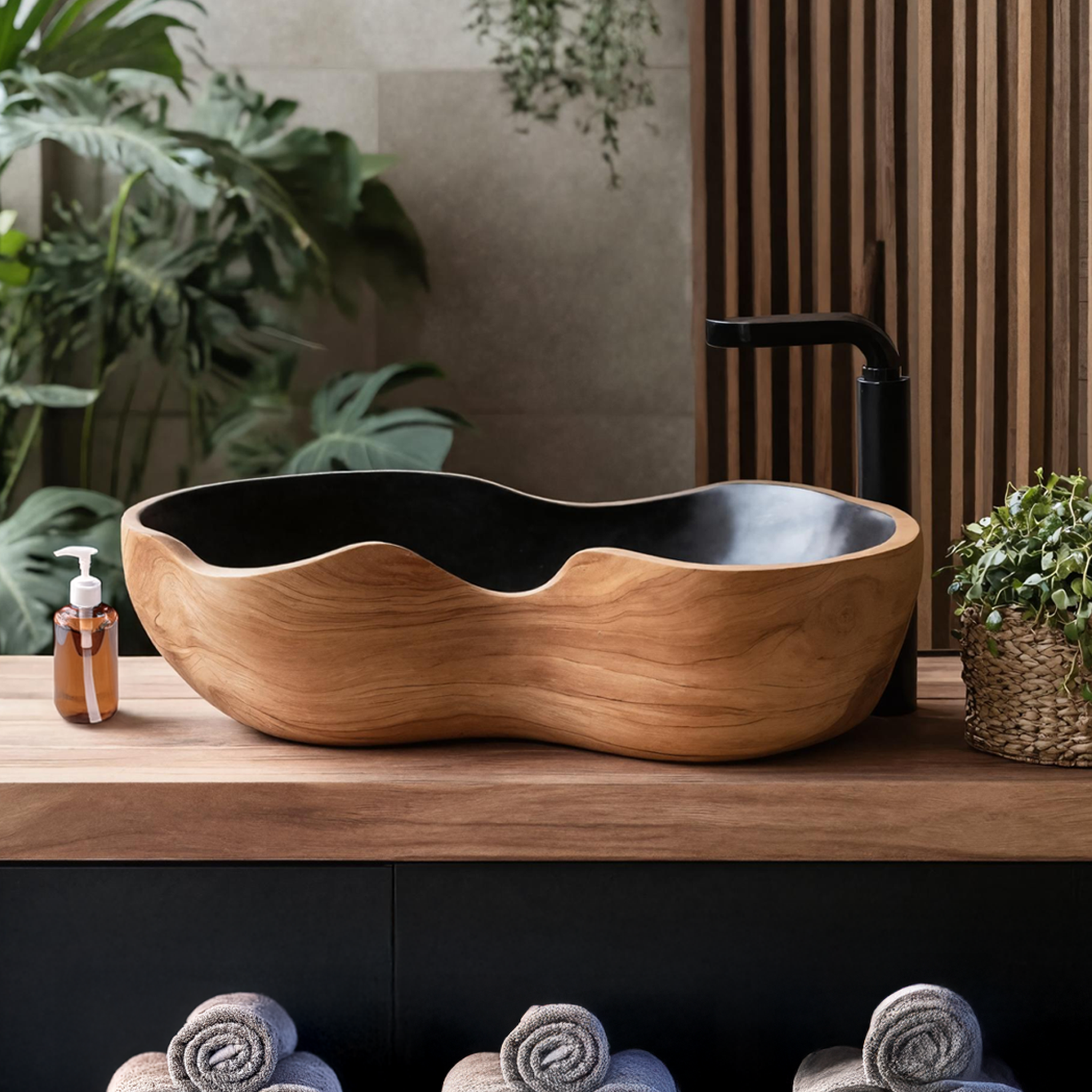 Mid Century Handcrafted Wood Wash Basin For Bathroom Use SILDTTNVS005
