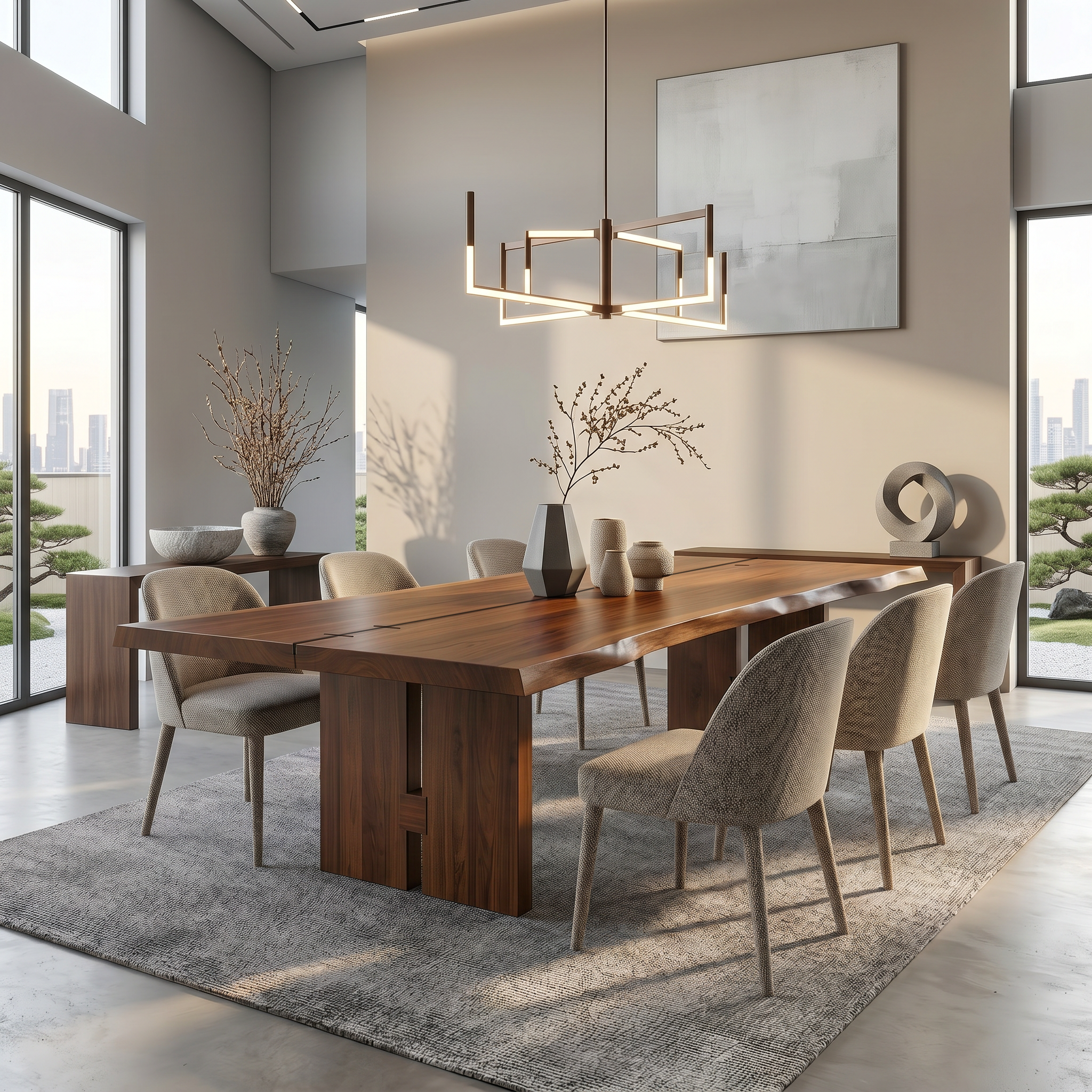 Sculptural Dining Table With Chunky Pedestal Base For Dining Room SINLSADT193