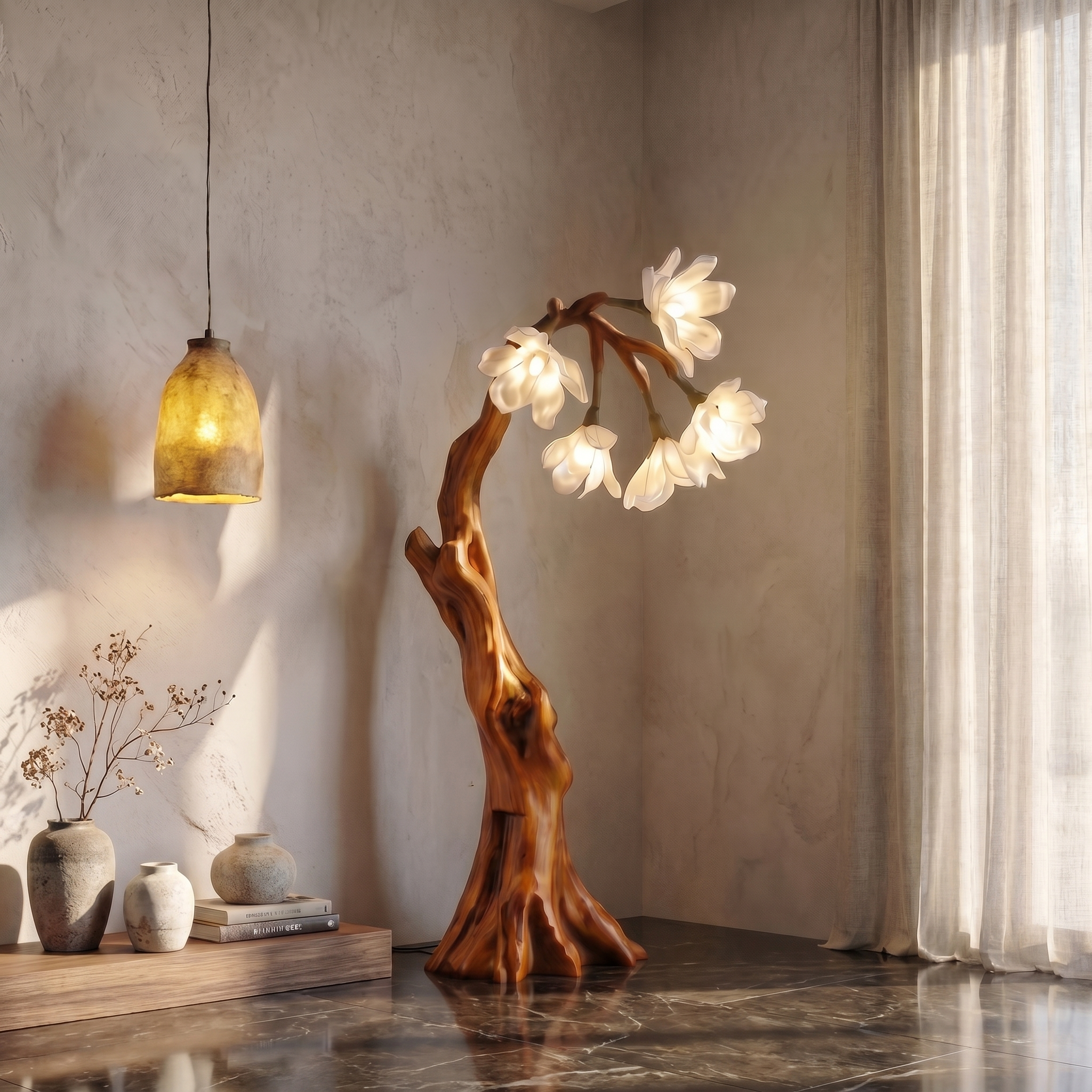 Botanical Standing Lamp With Flower Shade For Living Room And Bedroom SINLSAFLP076