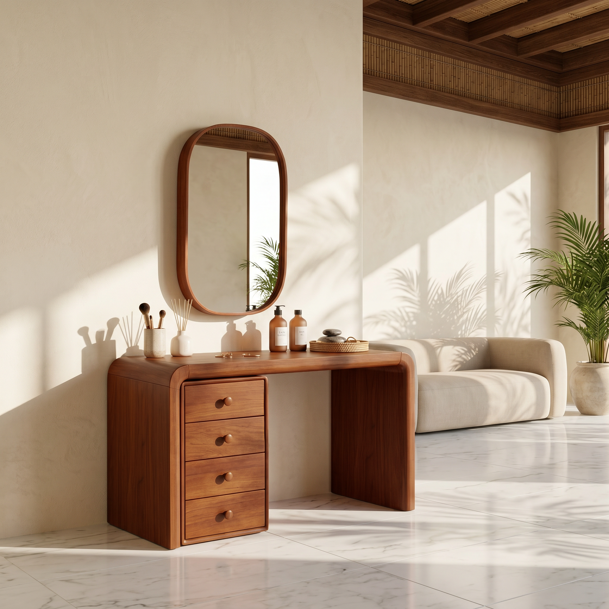 Mid Century Makeup Vanity With Drawer Storage For Bedroom SINLSABDT072
