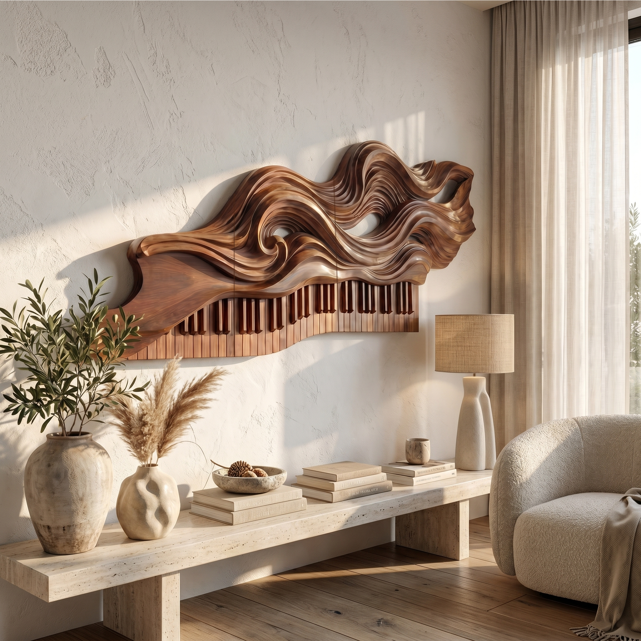 Organic Flowing Piano Melody Wooden Wall Art For Living Room SINLSAWD083