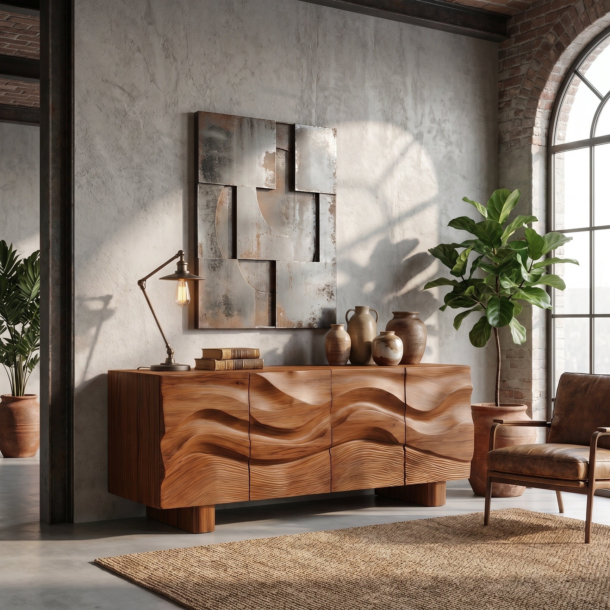 Modern Organic Sideboard With Wave Front Wood Doors For Living Room SINLSASC521