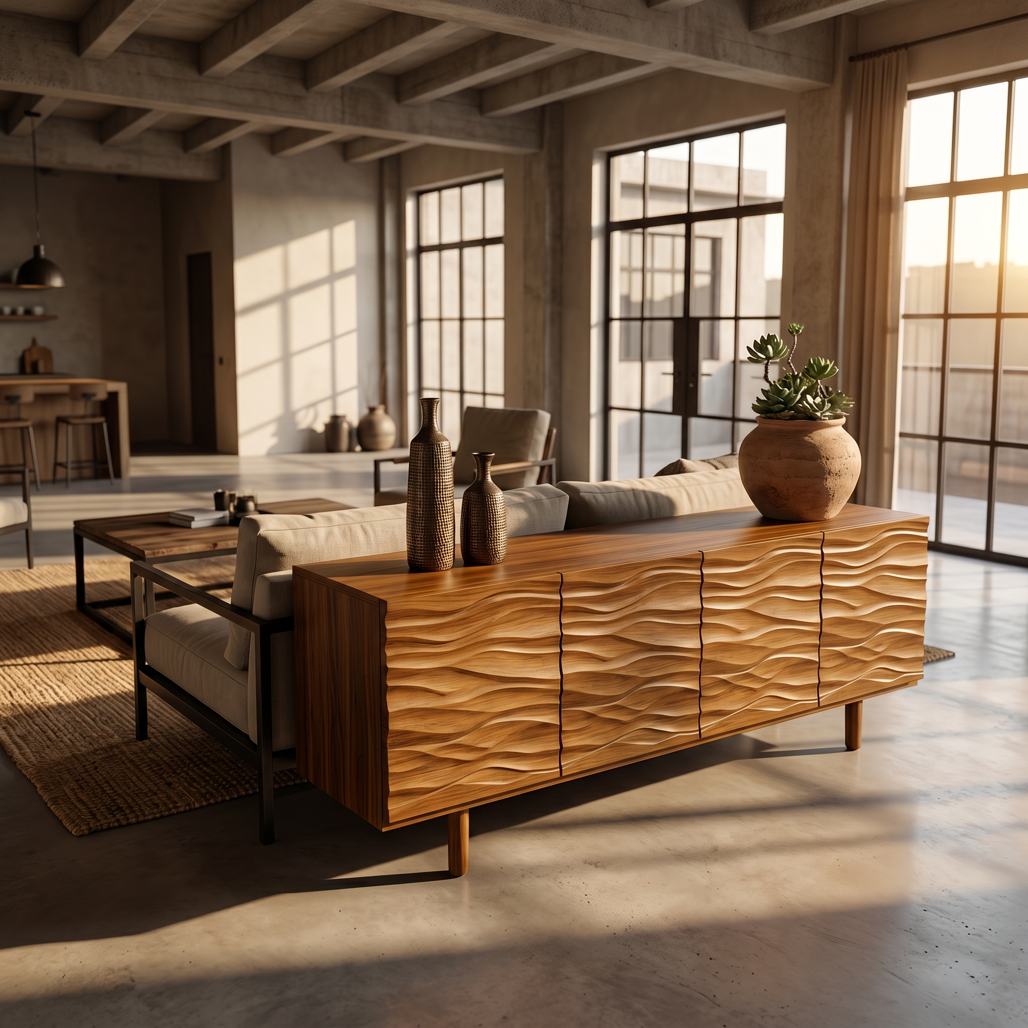Modern Minimalist Sideboard With Textured Wood Doors For Living Room SINLSASC523