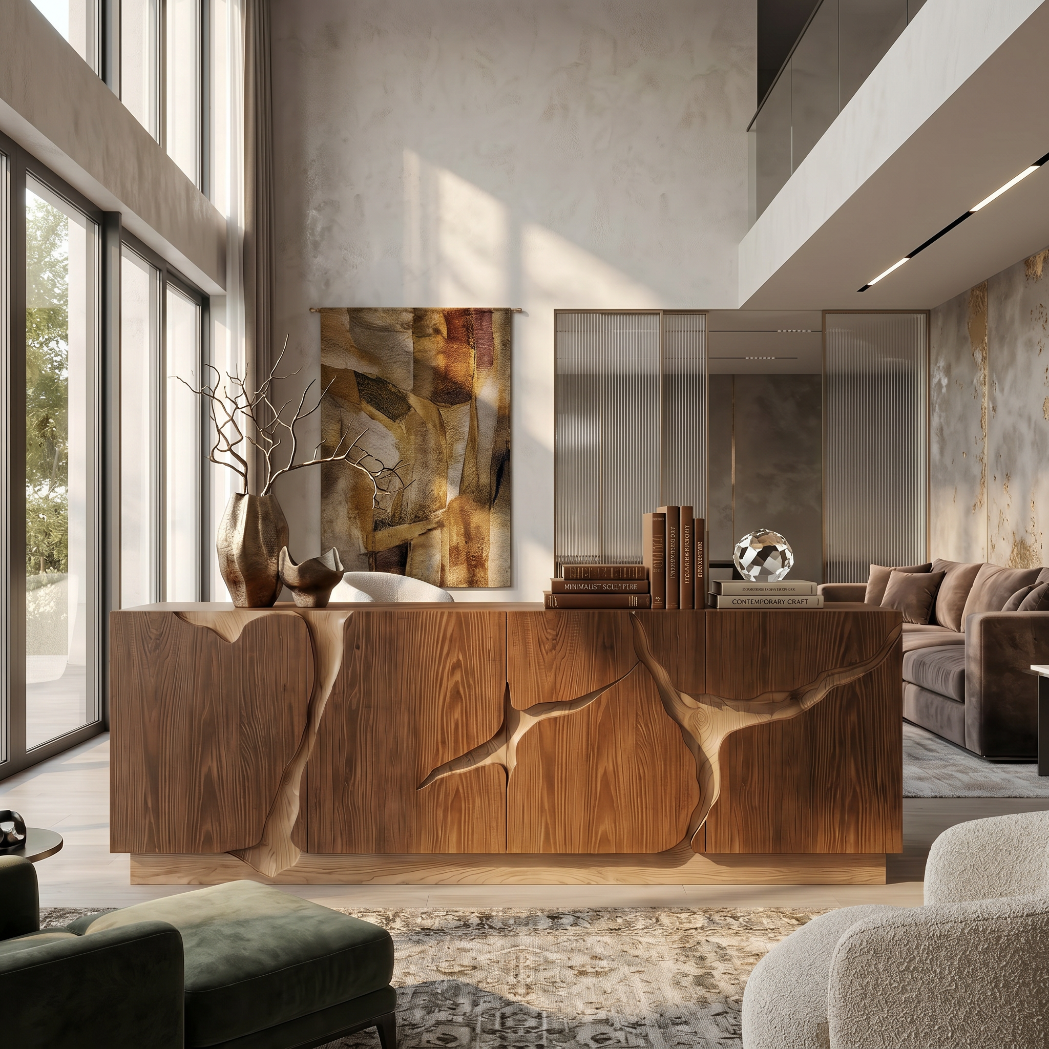 Organic Sideboard With Charred Wood Doors And Natural Live Edge Inlay For Living Room SINLSASC529