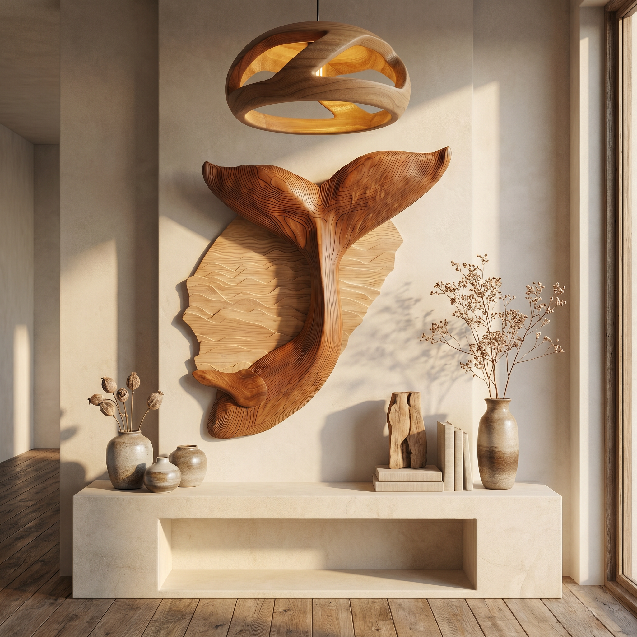 Organic Whale Tail Wooden Wall Art For Bedroom And Living Room SINLSAWD087