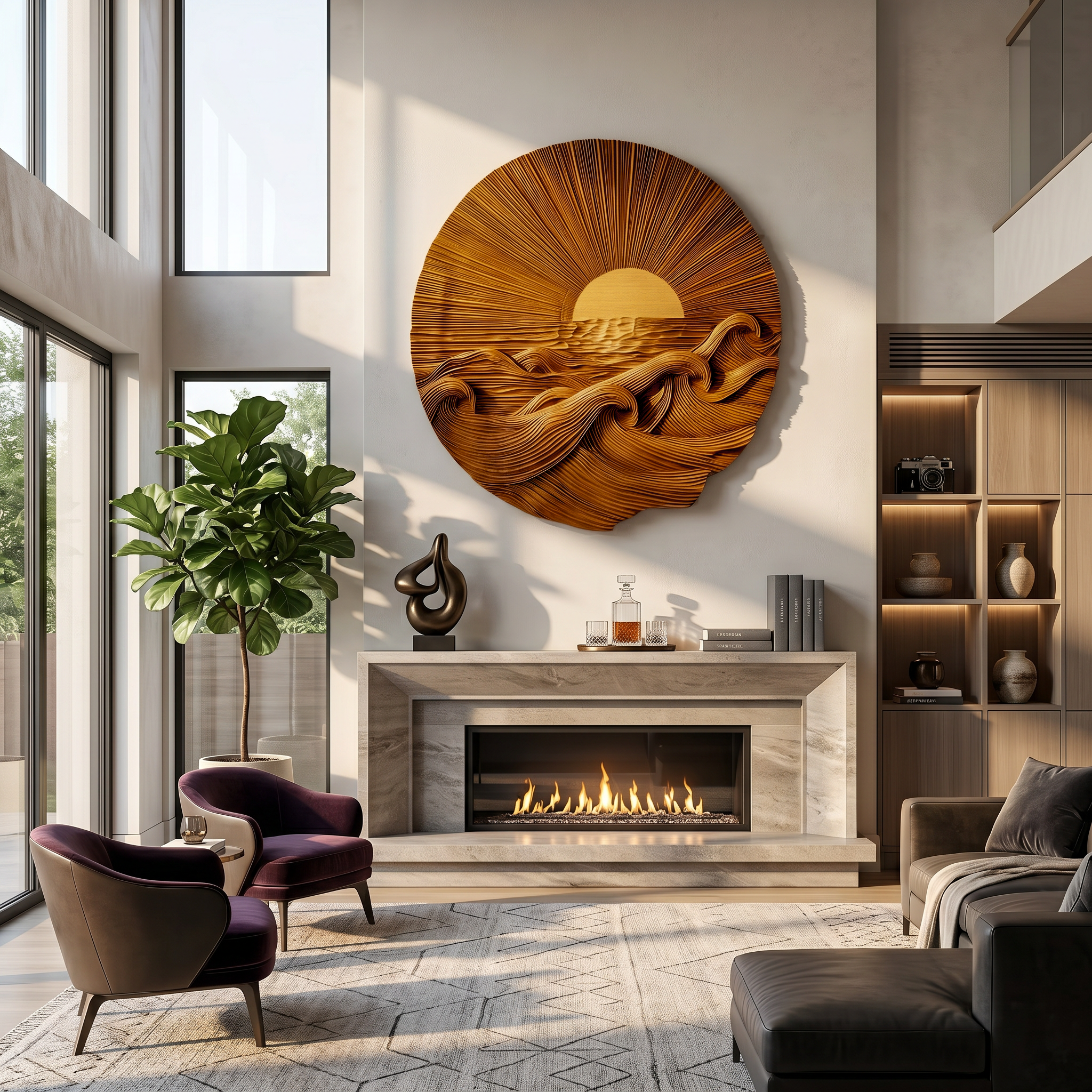 Organic Sunrise Wooden Wall Art For Living Room And Entryway SINLSAWD091
