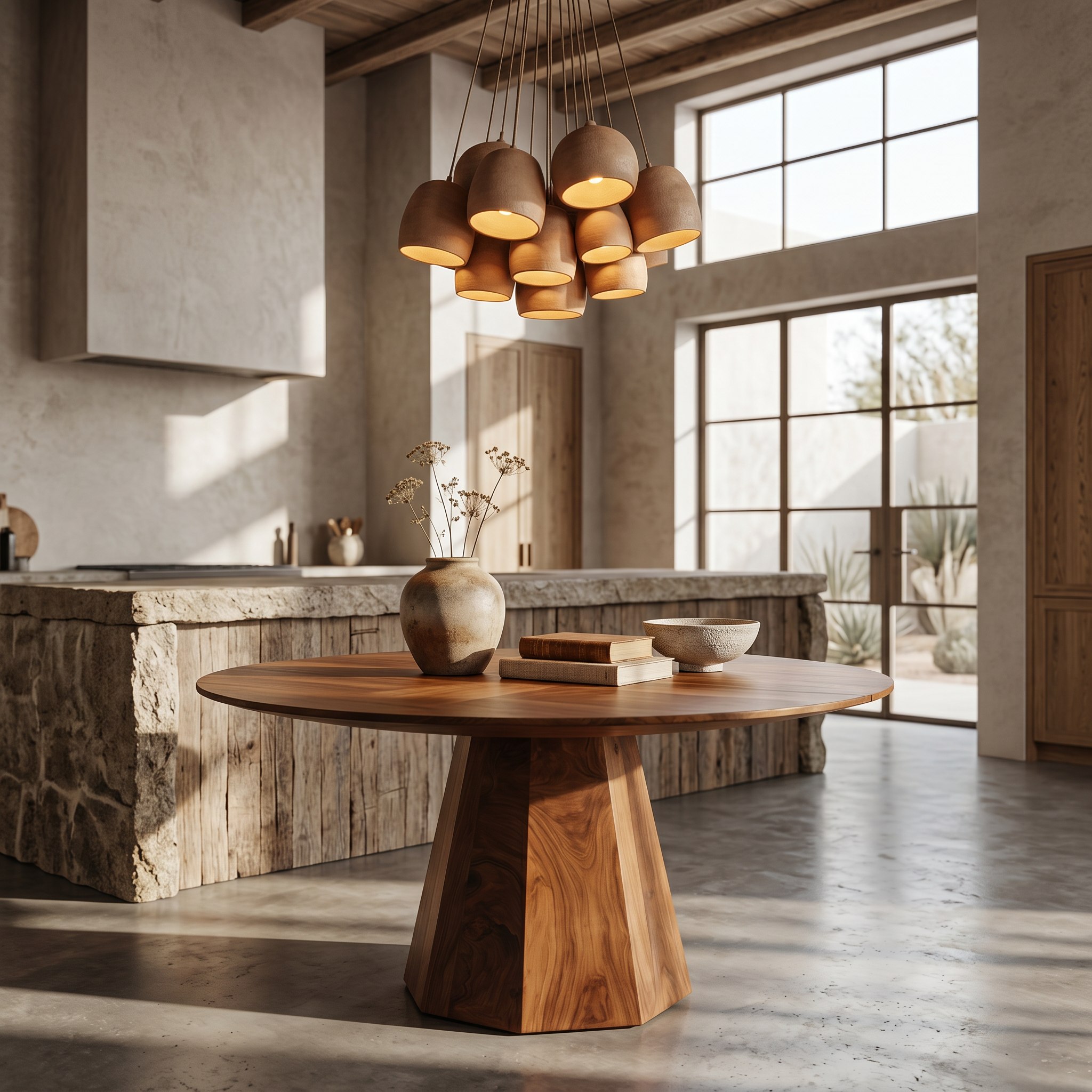 Organic Dining Table With Solid Wood Top And Sculptural Pedestal Base For Dining Room SINLSADT194
