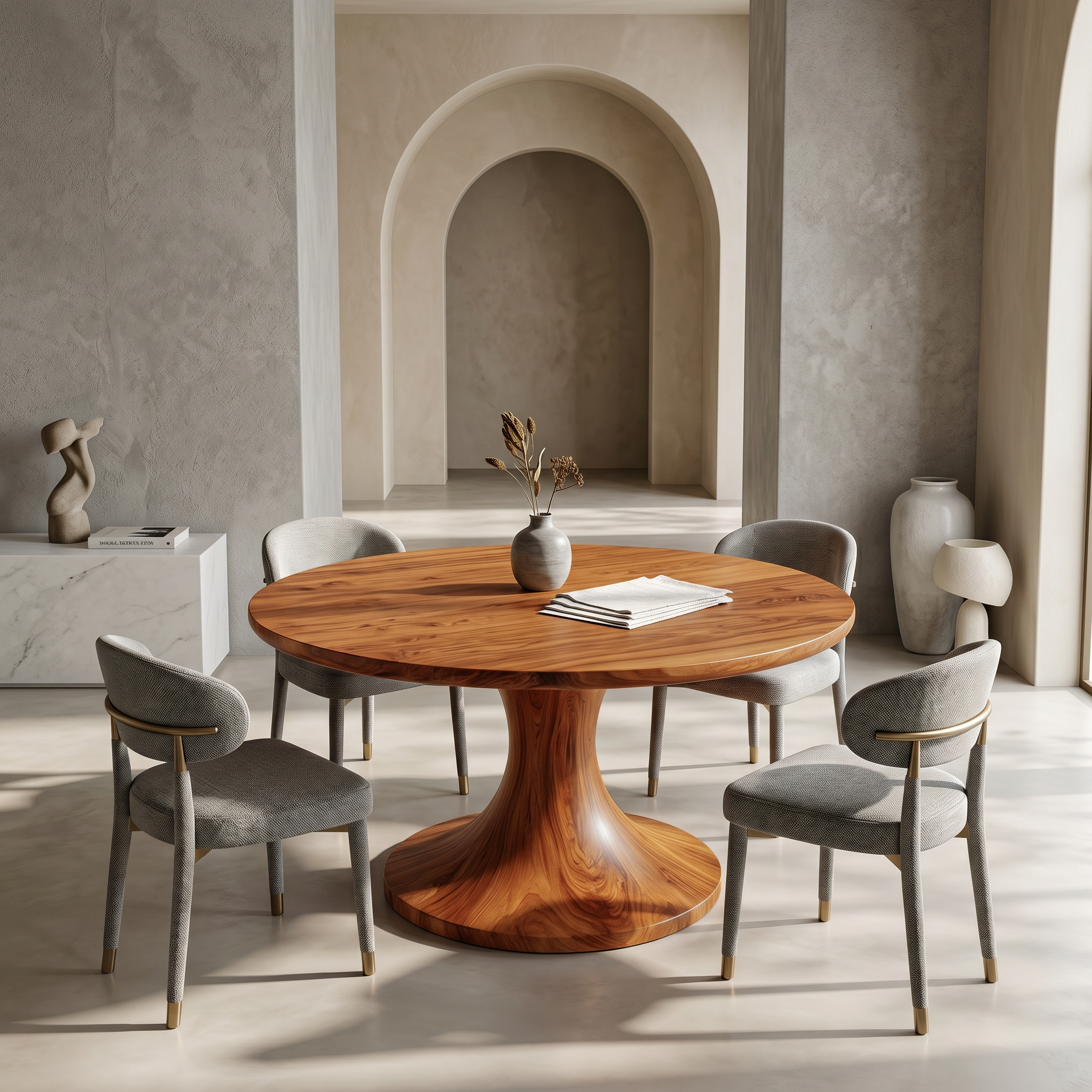 Contemporary Dining Table With Handcrafted Solid Wood Pedestal For Kitchen SINLSADT198