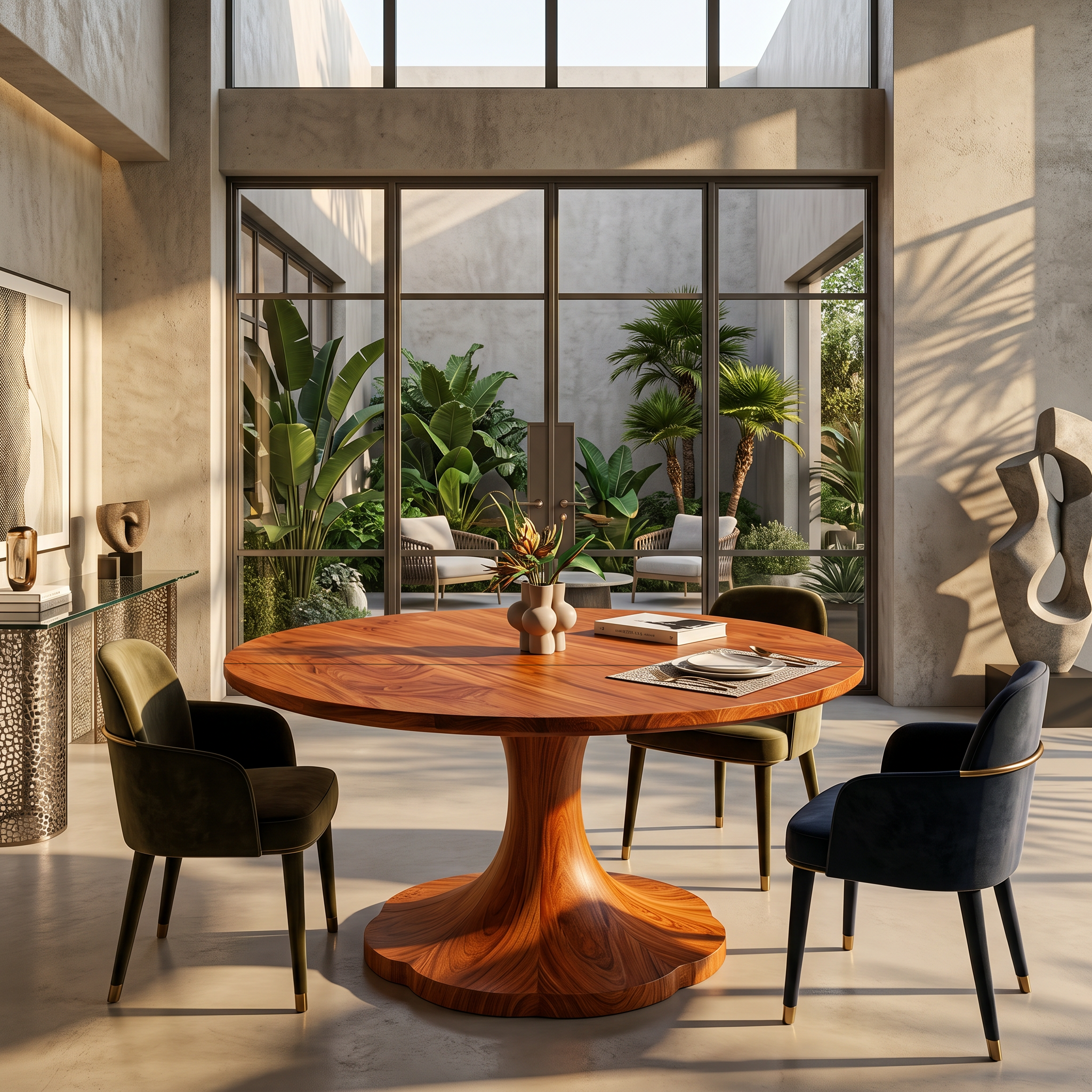 Organic Round Dining Table With Handcrafted Pedestal For Dining Room SINLSADT200