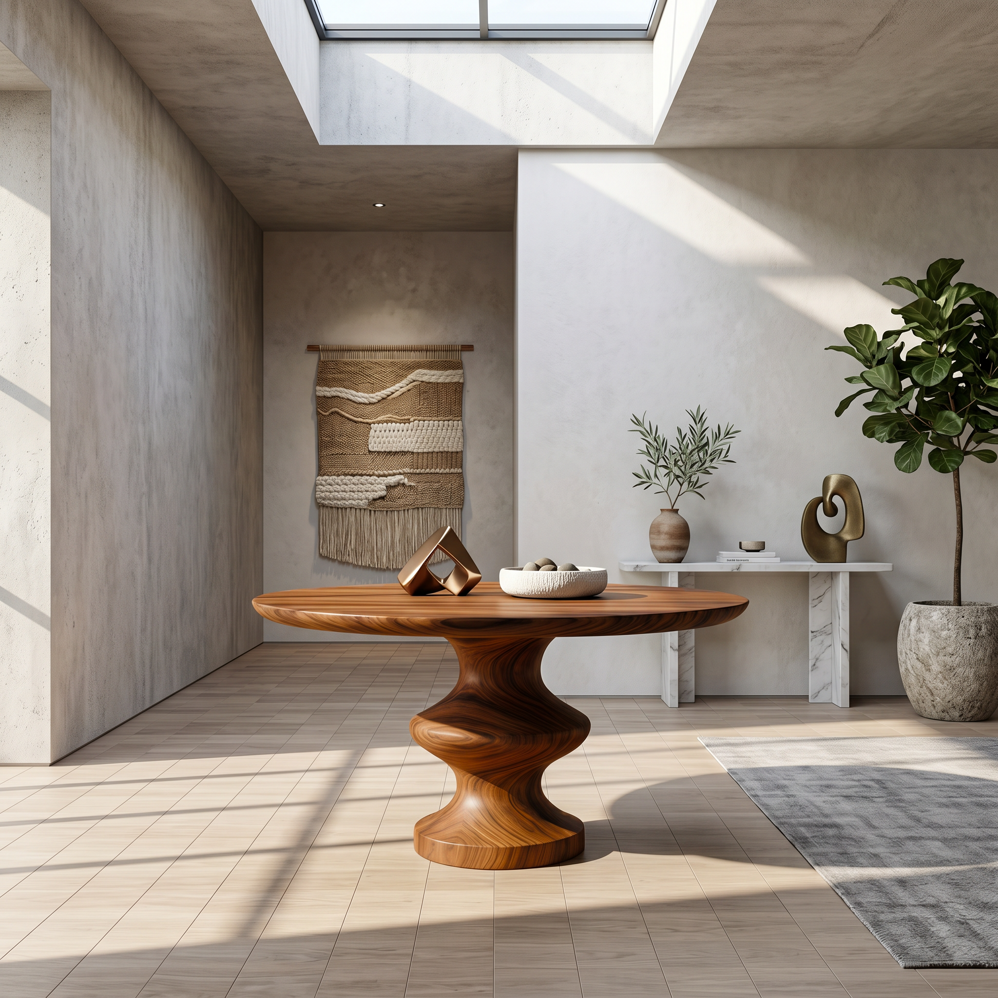 Contemporary Round Foyer Table With Turned Solid Wood Pedestal Base For Entryway And Hallway SINLSAFT046