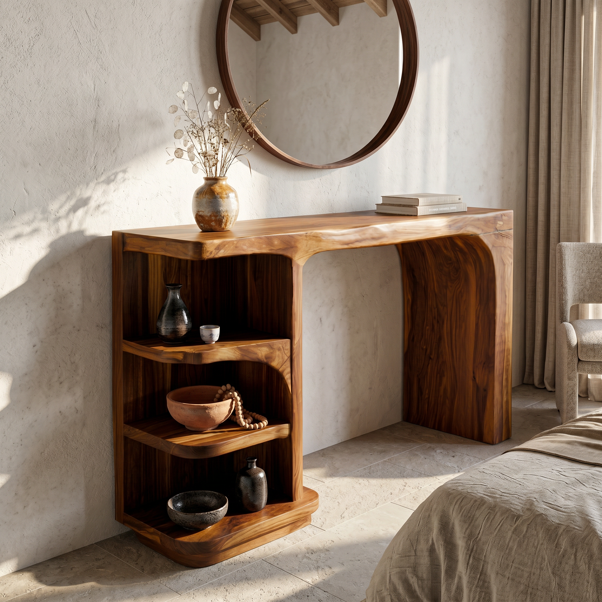 Contemporary Dressing Table With Waterfall Wood Structure For Bedroom SINLSABDT092