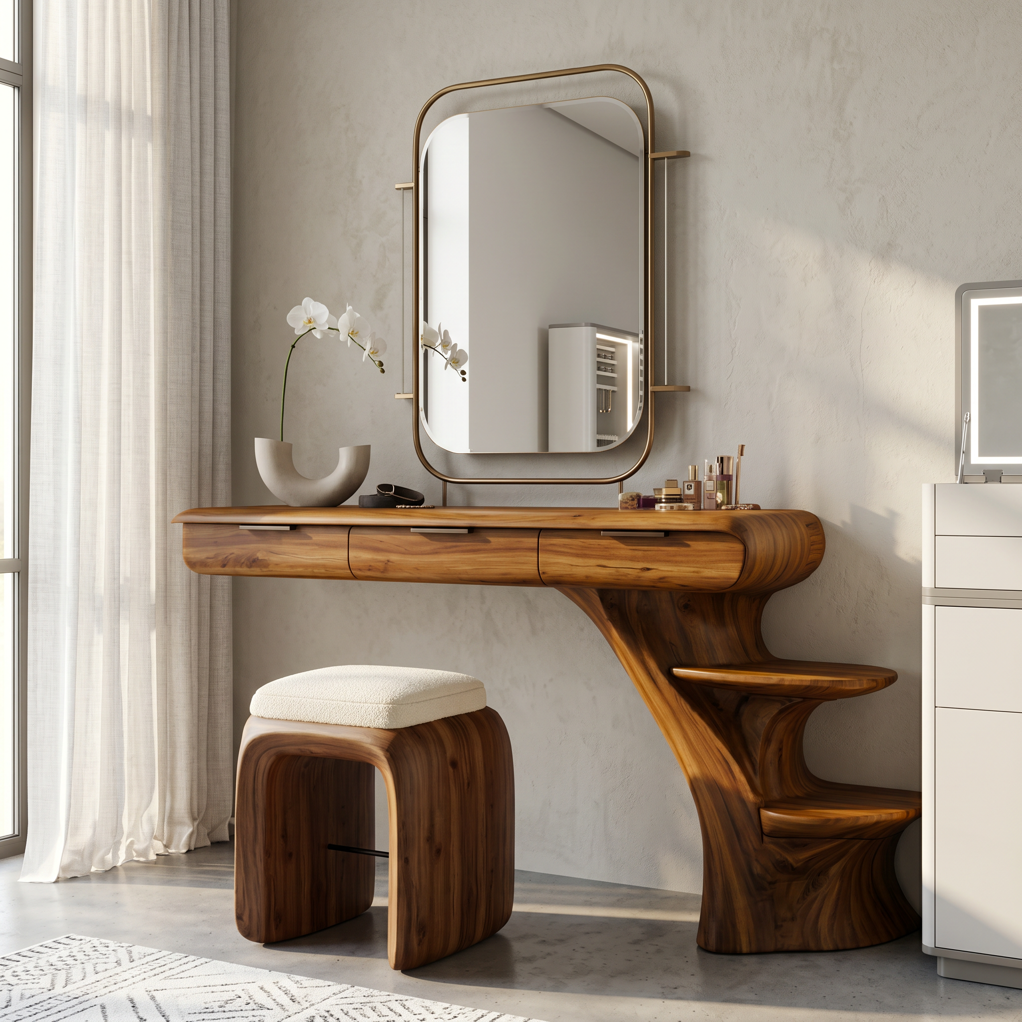 Sculptural Dressing Table With Open Storage Shelves For Bedroom SINLSABDT086