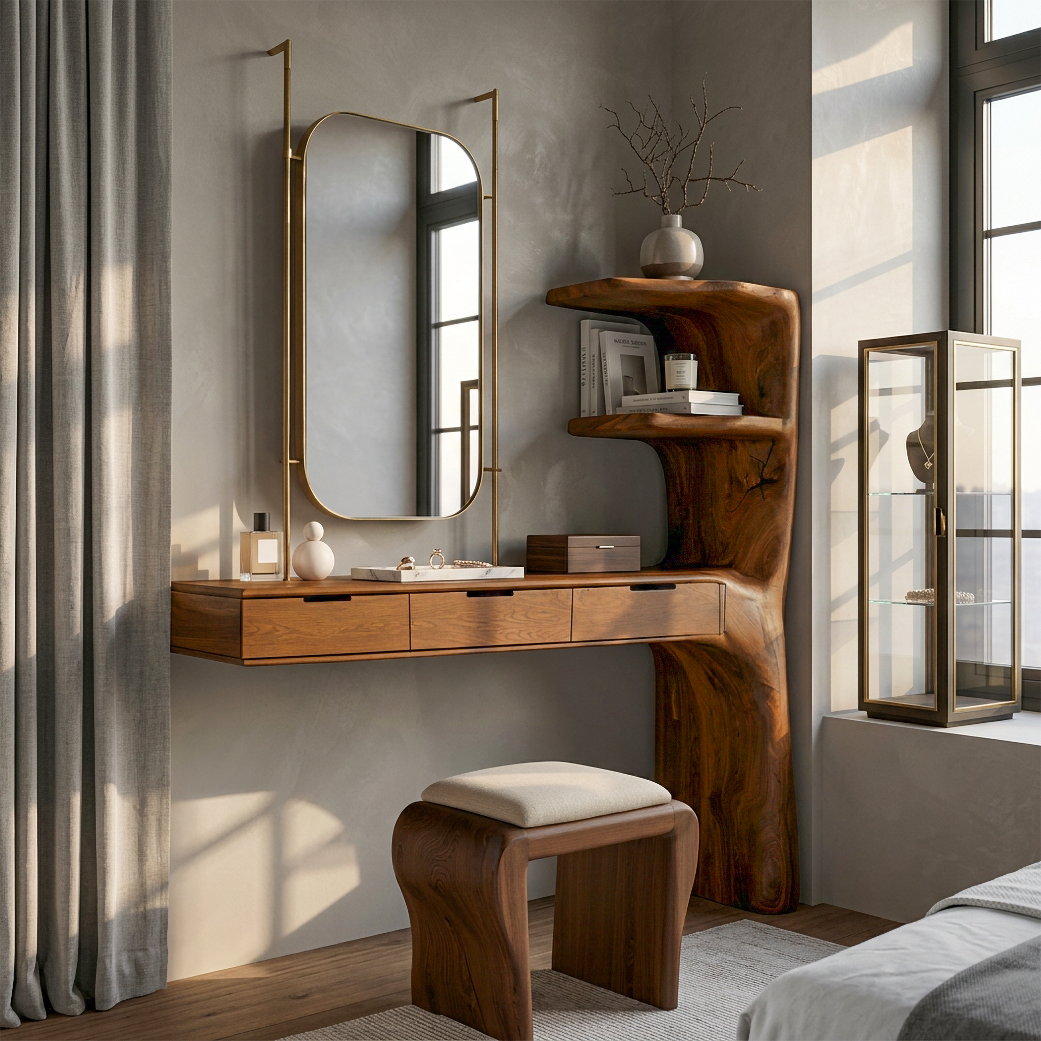 Organic Dressing Table With Built In Storage Shelves For Bedroom And Dressing Room SINLSABDT087