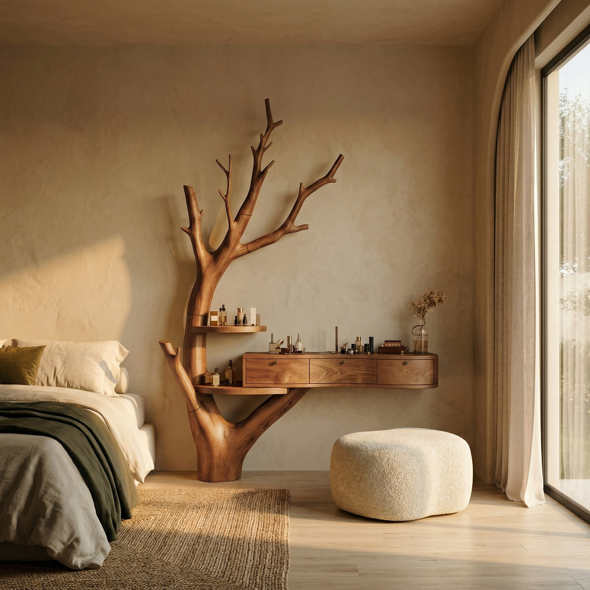 Minimalist Tree Base Floating Dressing Table With Storage Drawers Makeup Vanity Desk For Bedroom SINLSABDT070