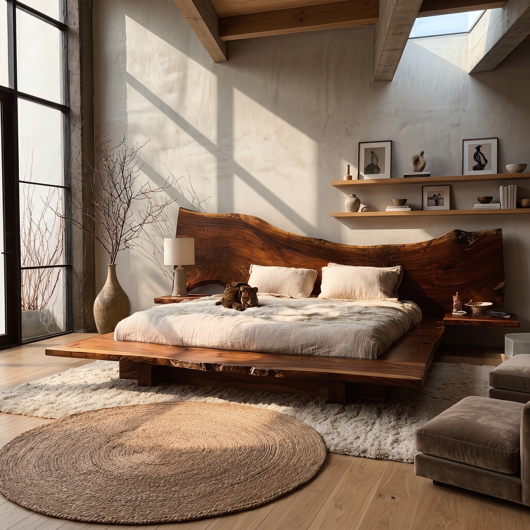 Minimalist Bed Frame With Organic Edge Headboard For Bedroom SINLSAWB125