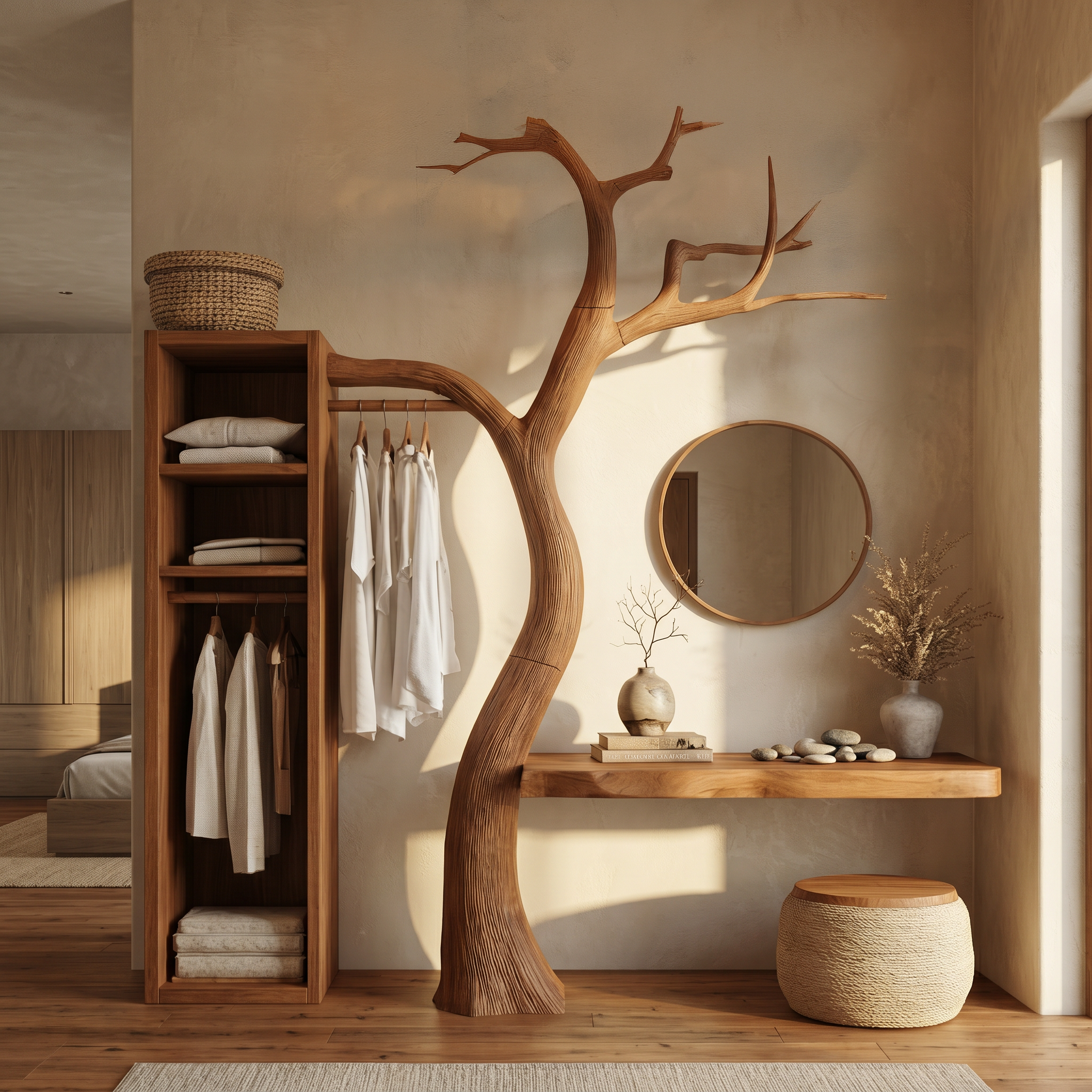 Natural Wardrobe Tree Coat Rack Bedroom And Walk In Closet SINLSATCR109
