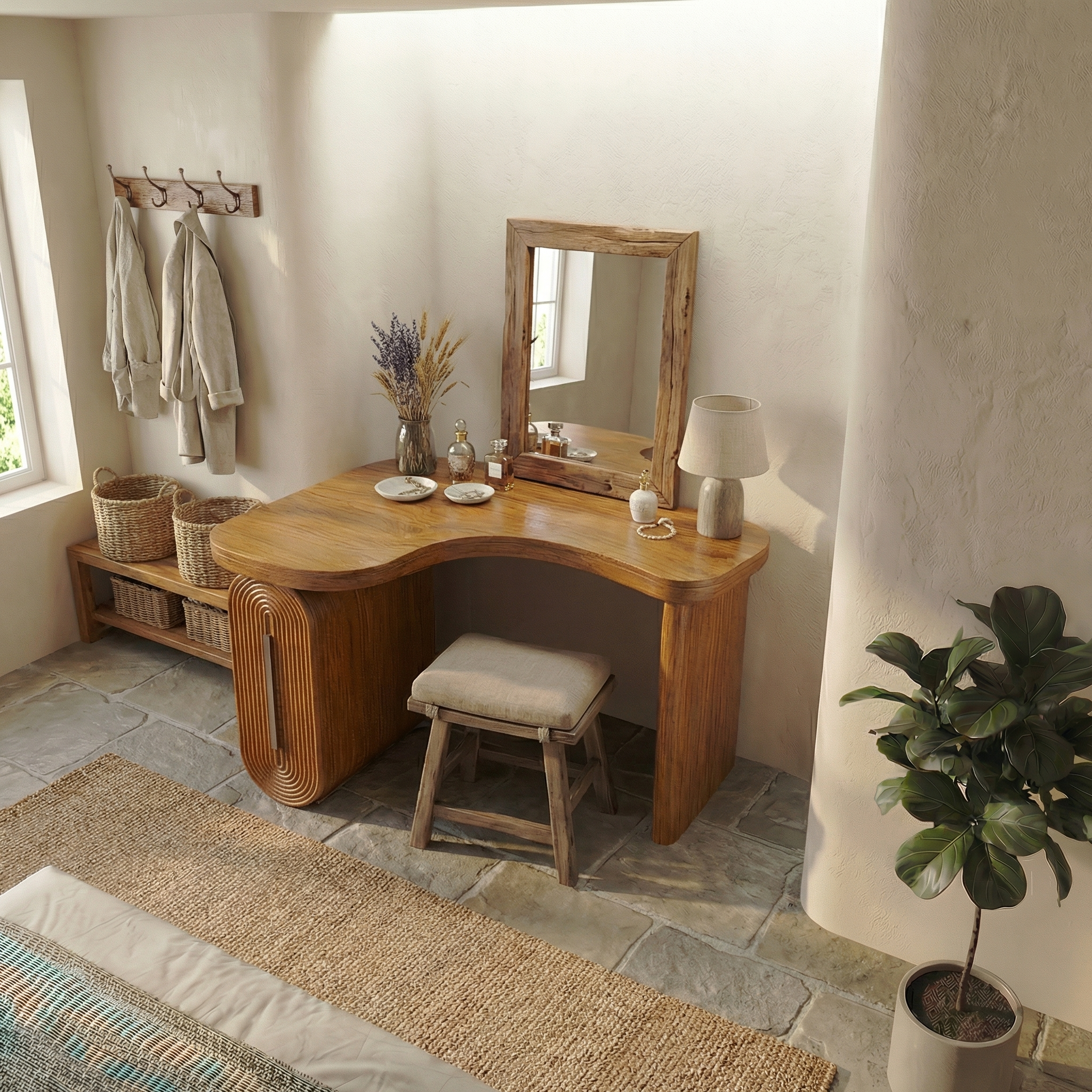 Modern Corner Makeup Vanity Desk With Drawers For Bedroom And Apartment SINLSABDT062