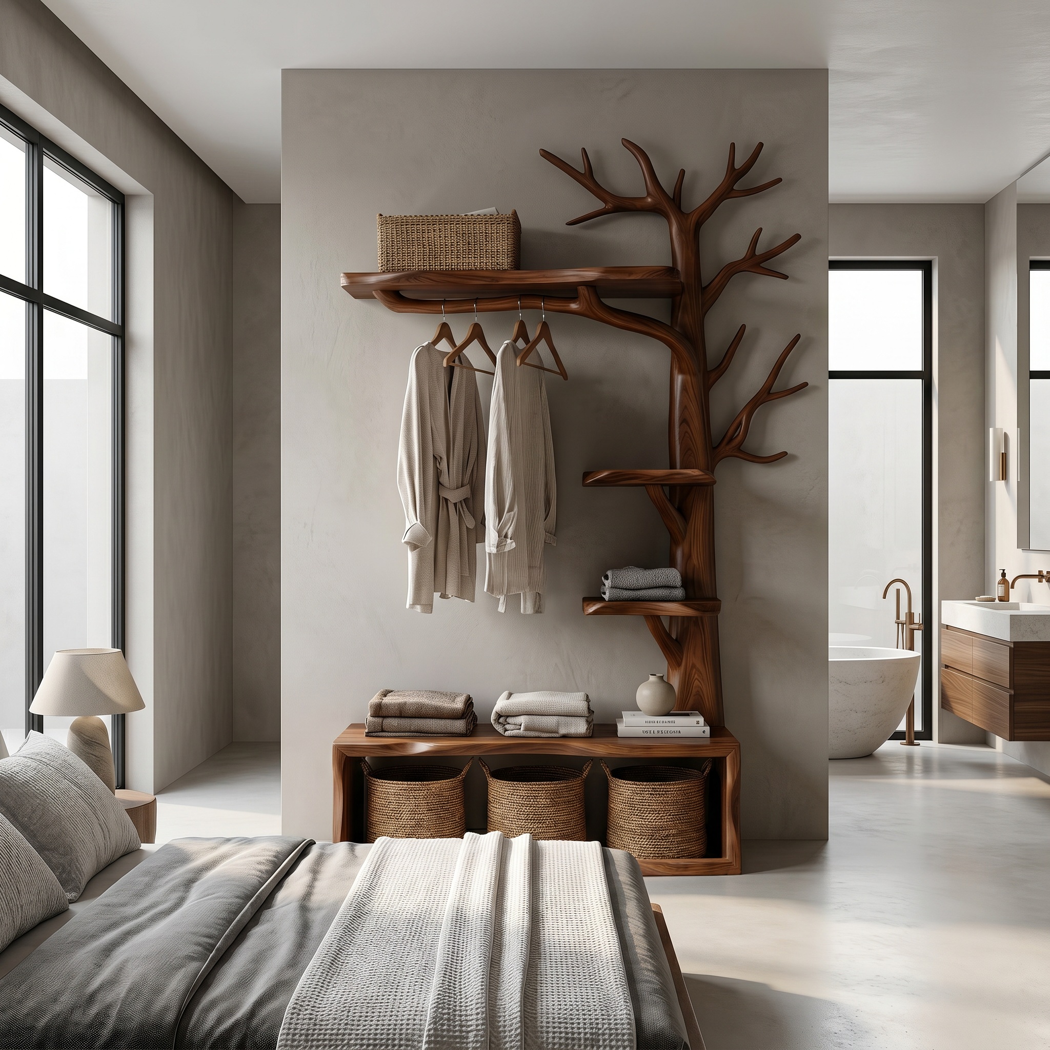 Natural Tree Coat Rack Bench Entryway And Hallway SINLSATCR114