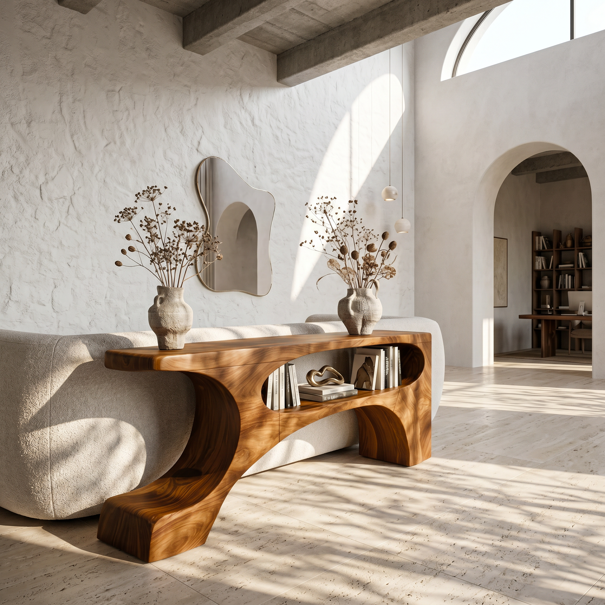 Contemporary Console Table With Organic Pedestal Design For Foyer SINLSACS629