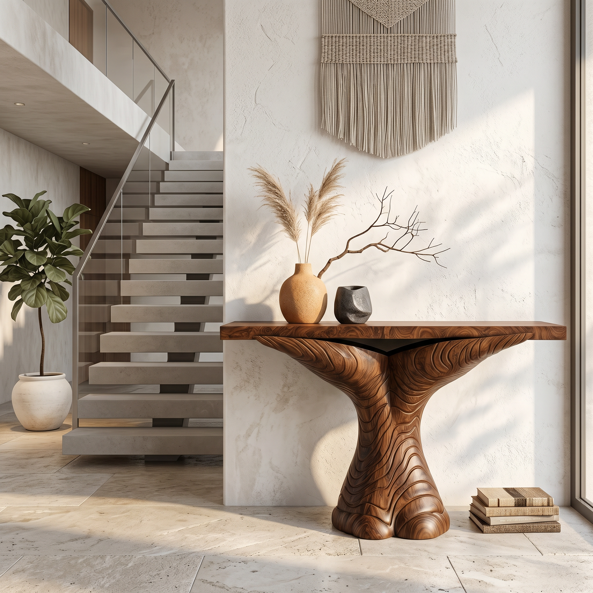 Organic Console Table With Sculptural Ribbon Form For Entryway SINLSACS634