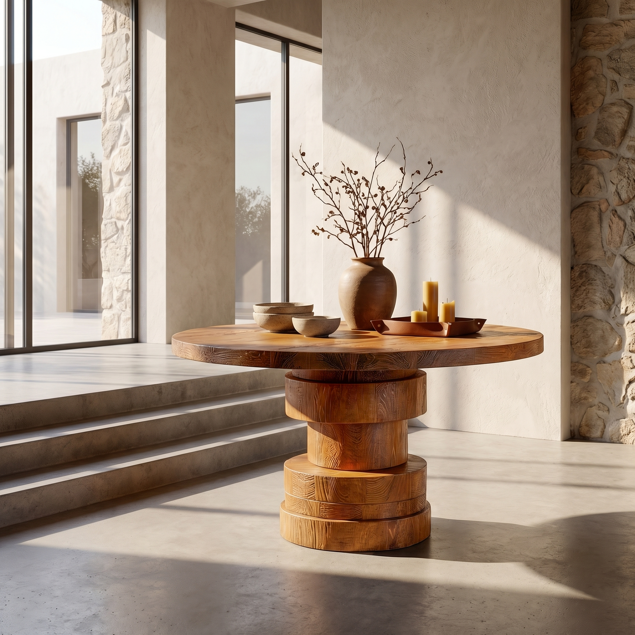 Modern Sculptural Round Foyer Table For Entryway And Living Room SINLSAFT030