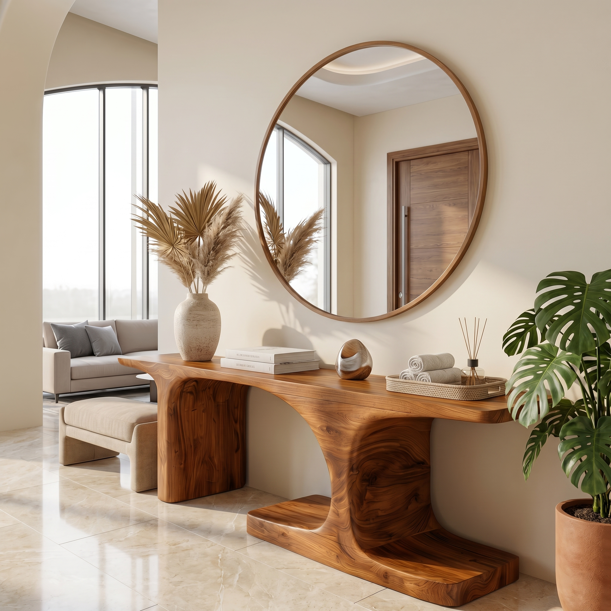 Organic Console Table With Sculptural Arched Form For Entryway SINLSACS646