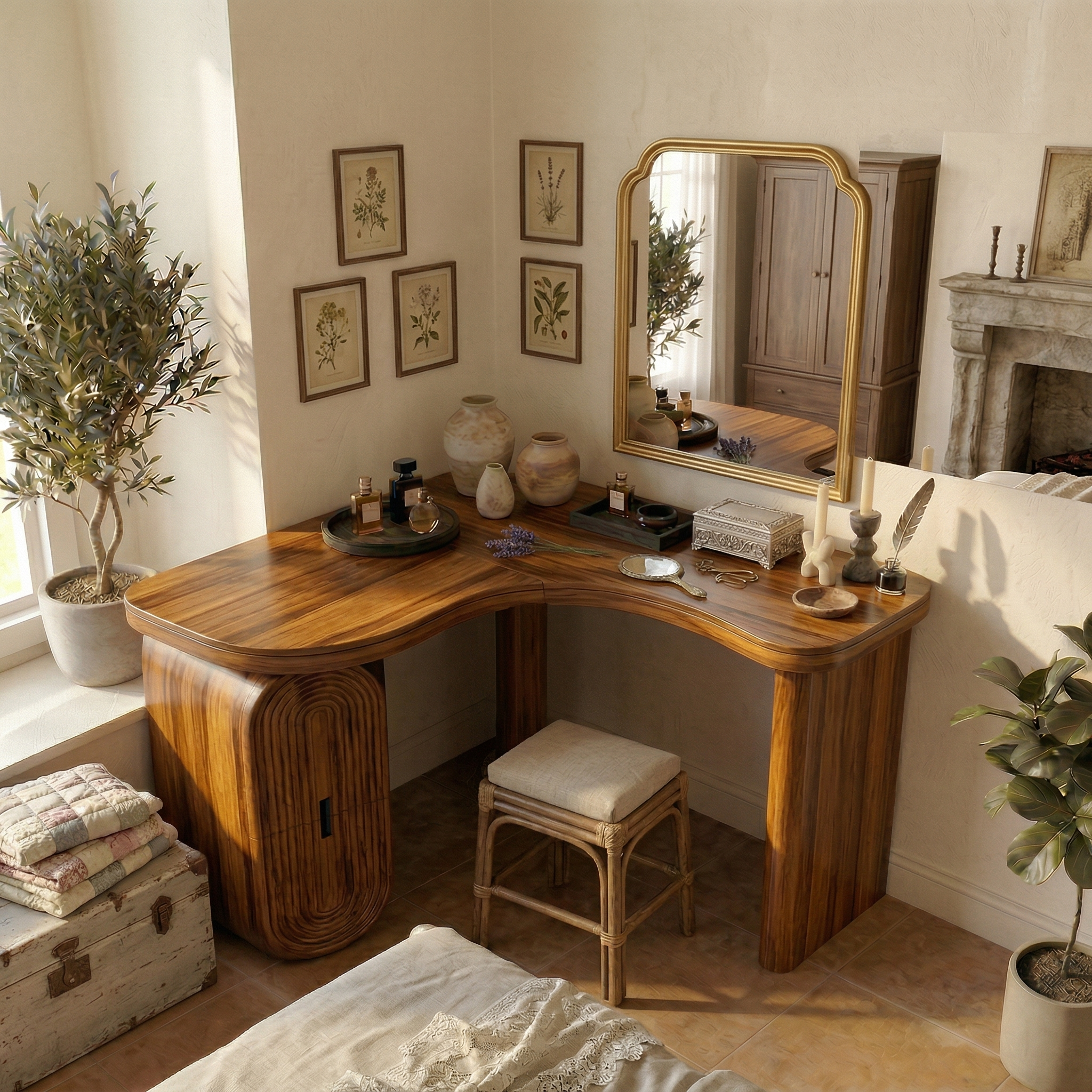 Organic Corner Dressing Table With Storage For Bedroom Decor SINLSABDT066