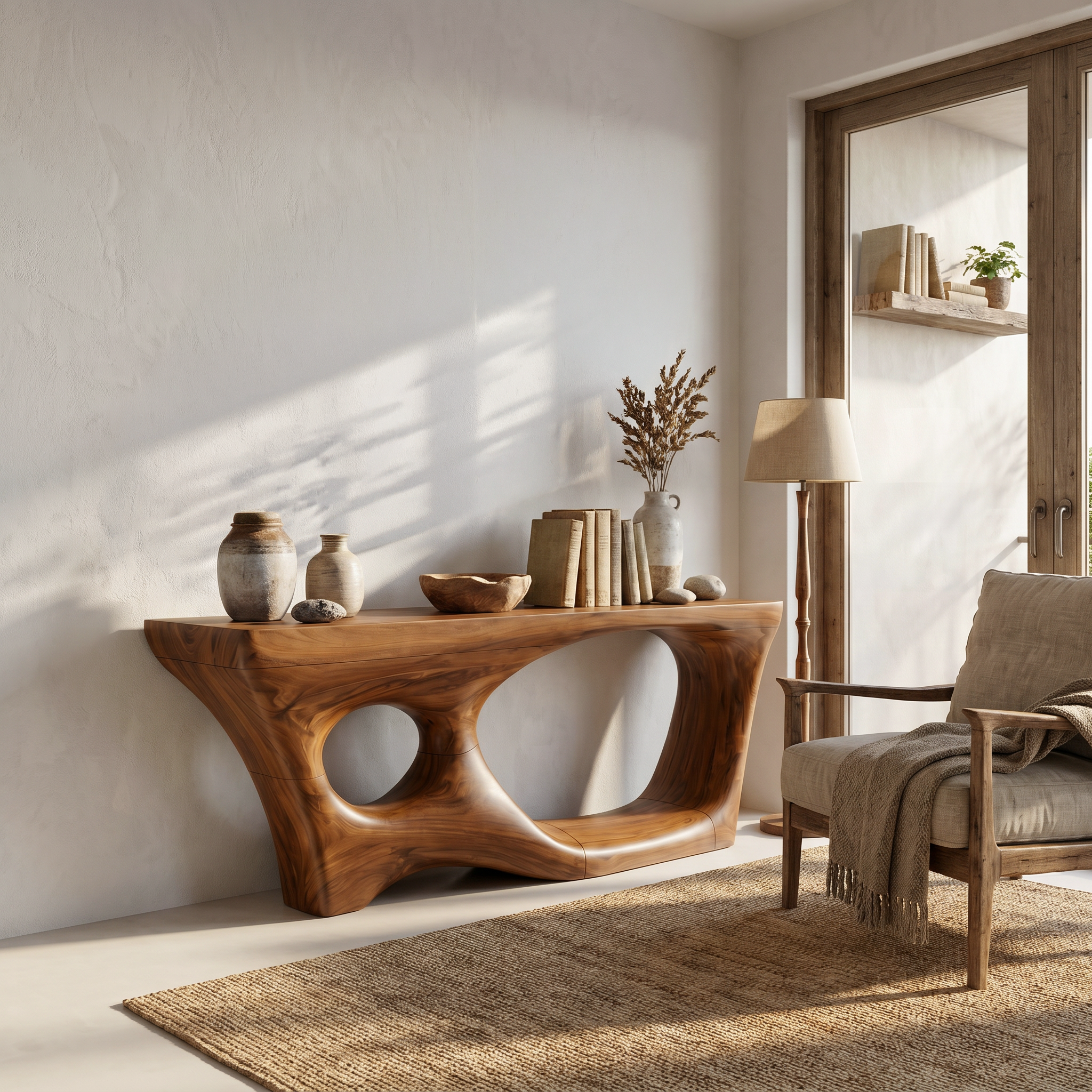Contemporary Console Table With Sculptural Curved Design For Hallway SINLSACS648