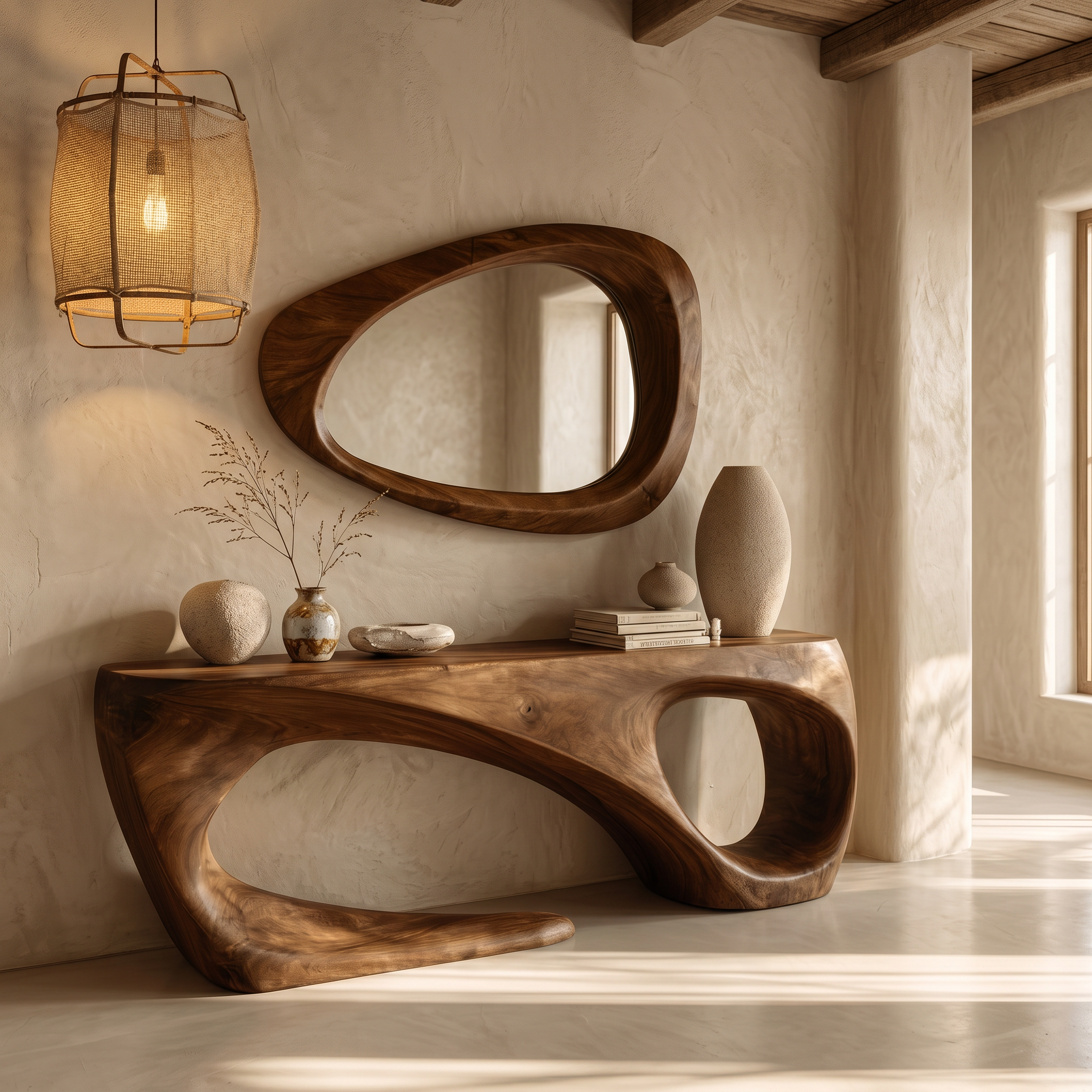 Rustic Console Table With Handcrafted Flowing Design For Living Room SINLSACS651