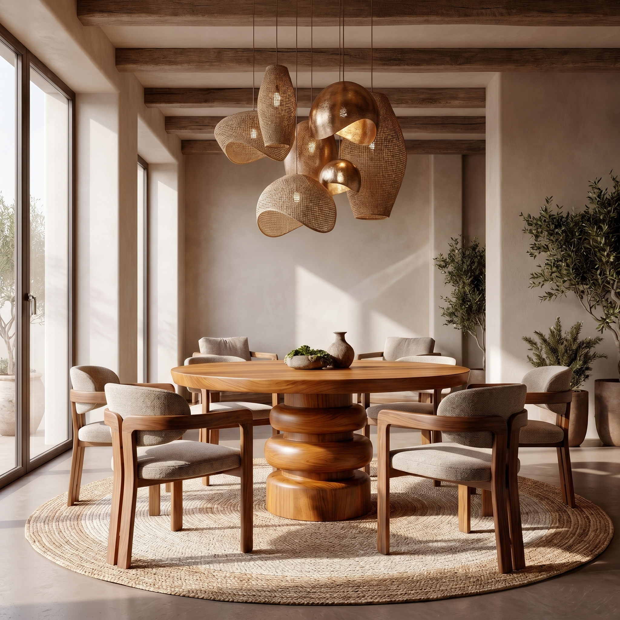 Rustic Sculptural Round Dining Table For Dining Room SINLSADT173