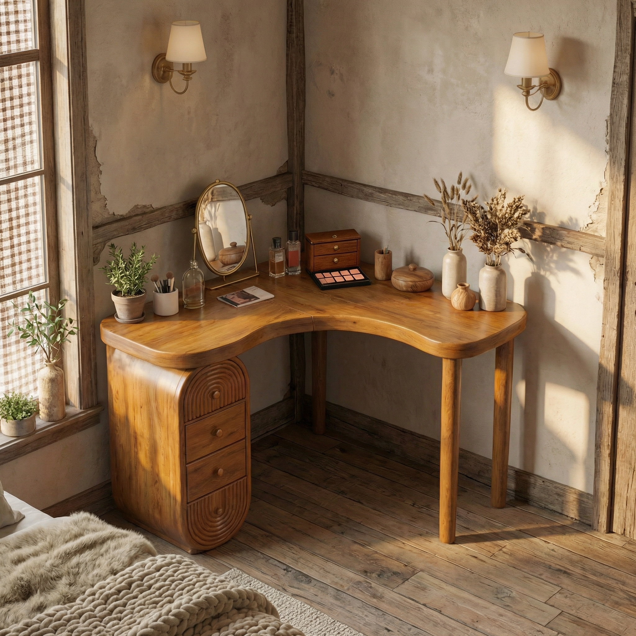 Organic Corner Dressing Table Functional Drawer Storage Bedroom And Dressing Room SINLSABDT067