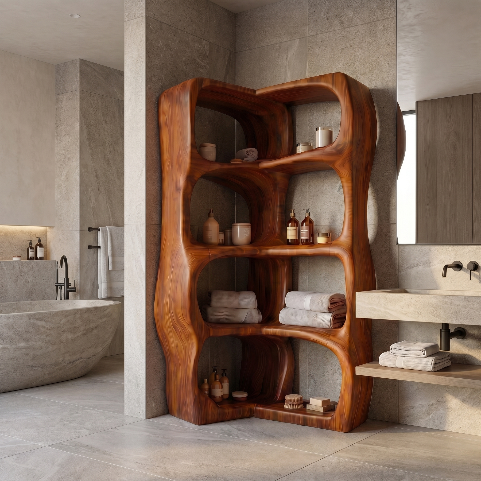 Sculptural Bathroom Cabinet With Freeform Curved Shelves For Bathroom SINLSABCT029